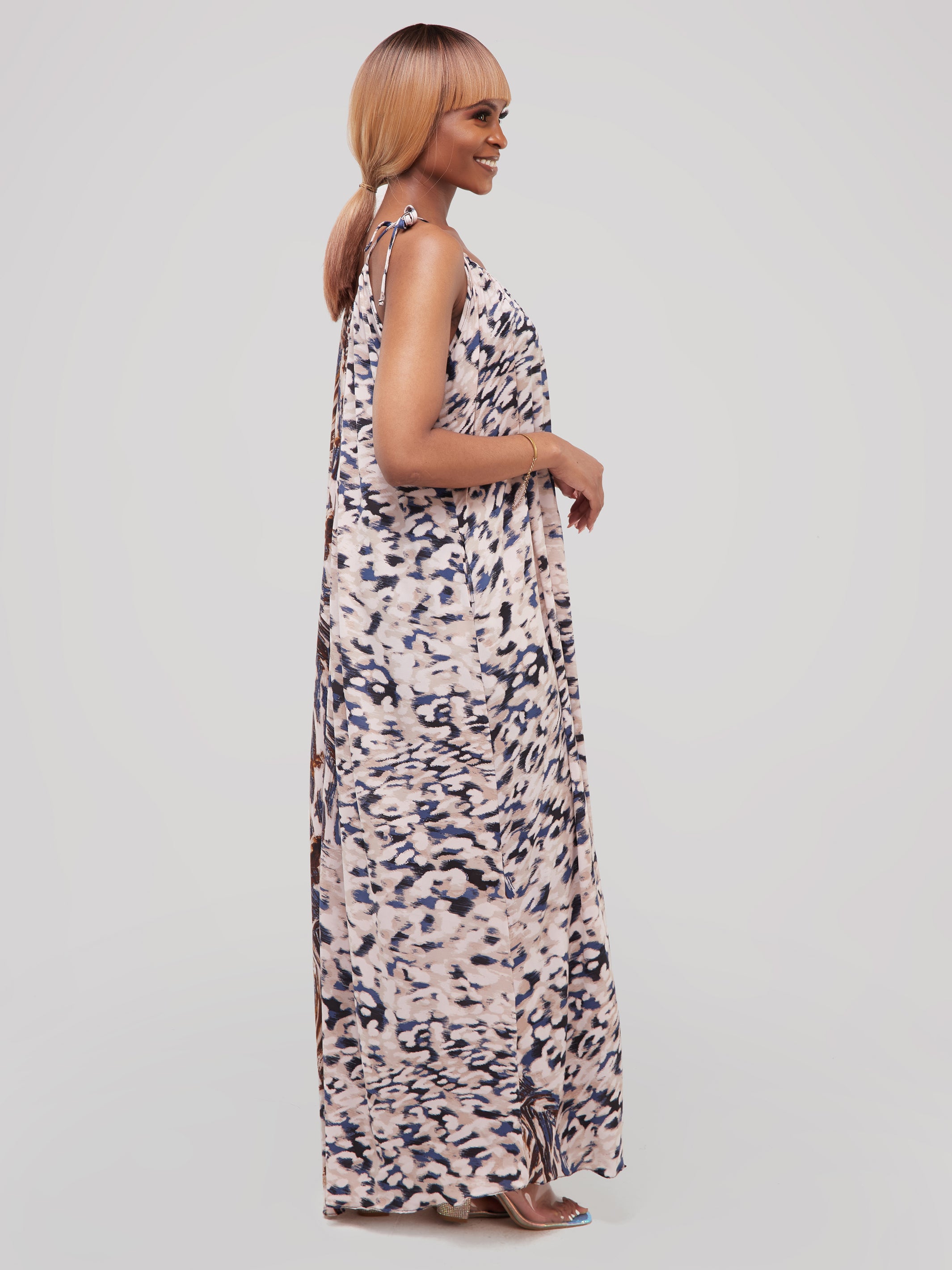 Safari Maisha Strappy Maxi Cover-Up Dress - Blue / Buttermilk Print