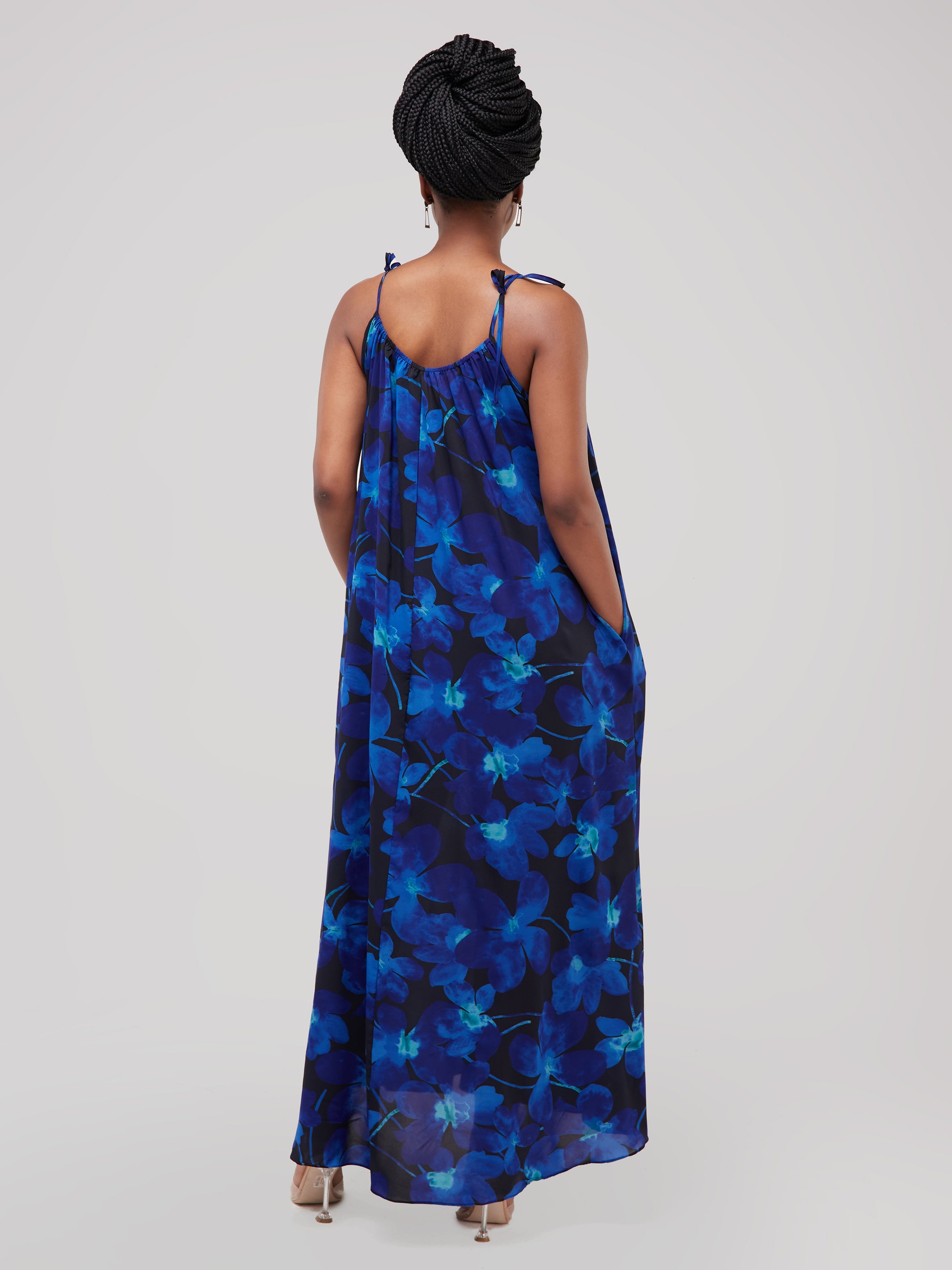 Safari Maisha Strappy Maxi Cover-Up Dress - Navy Floral Print