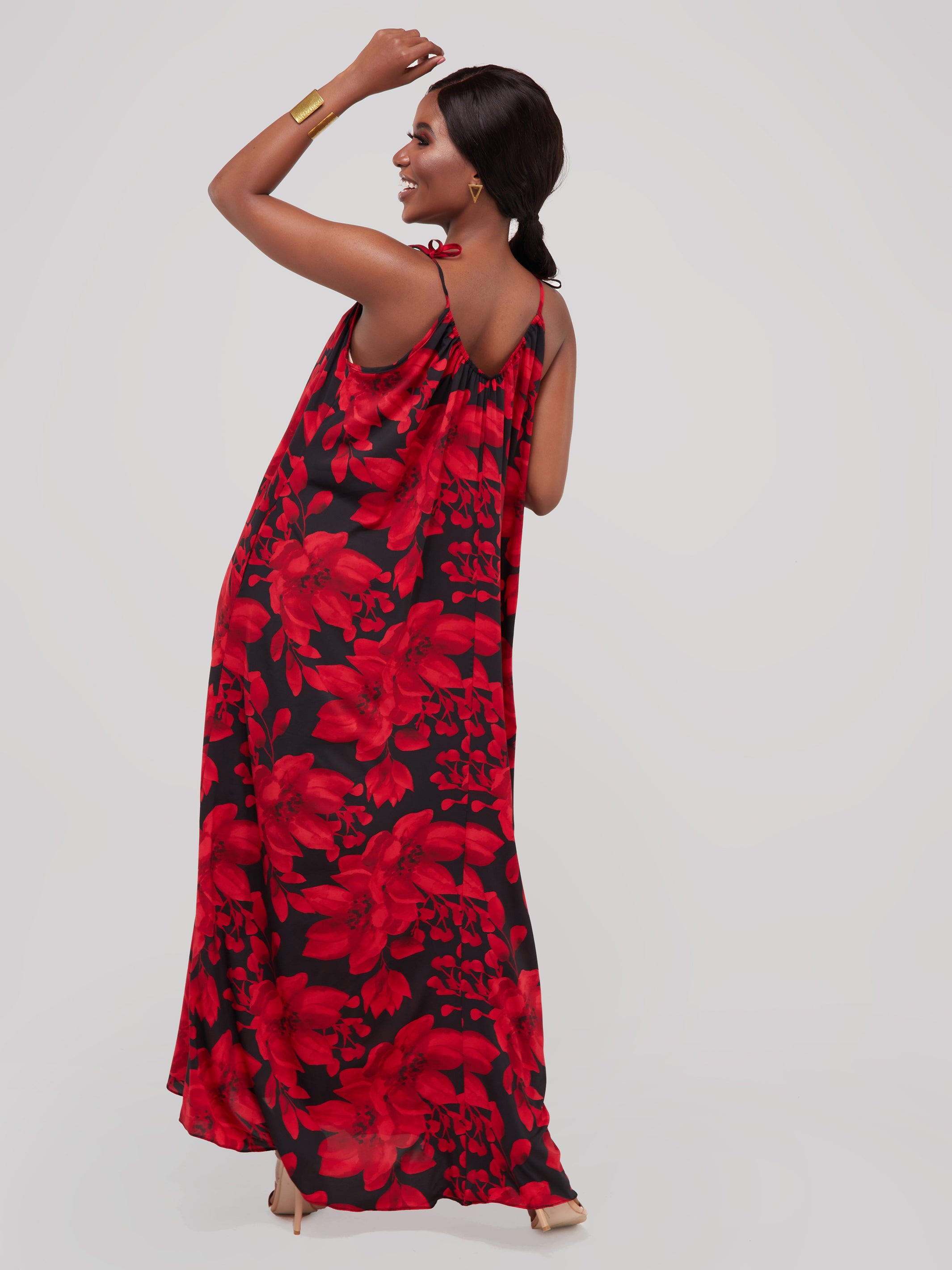 Safari Maisha Strappy Maxi Cover-Up Dress - Black / Red Print