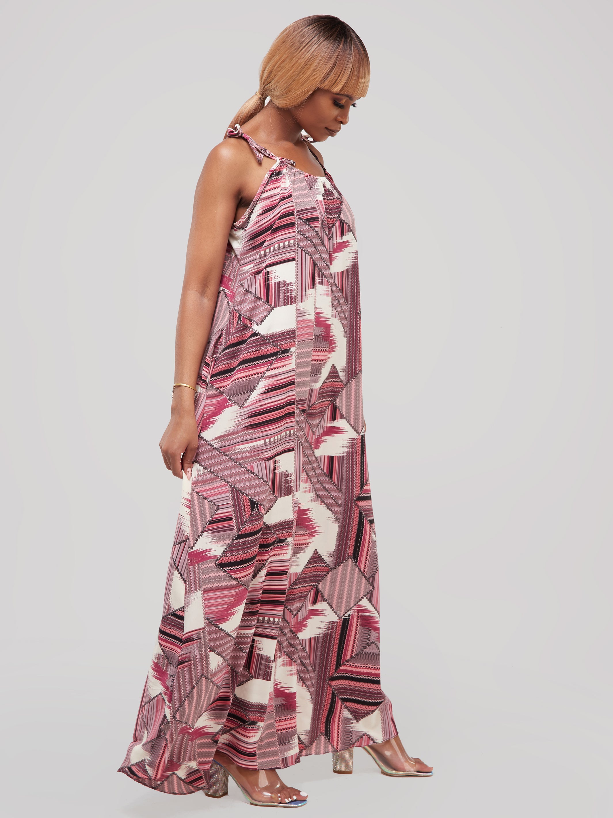 Safari Maisha Strappy Maxi Cover-Up Dress - Pink Geometric Print