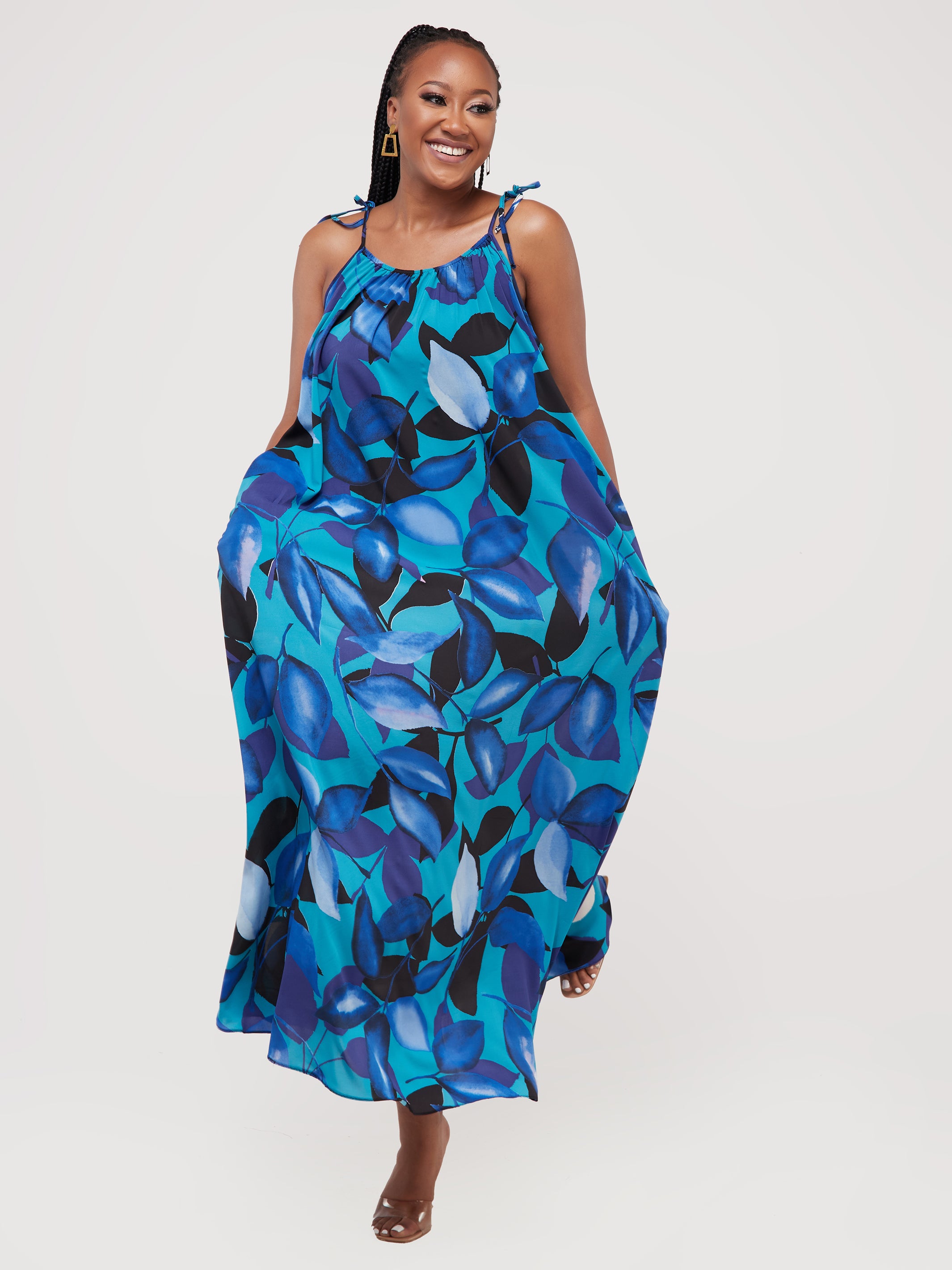 Safari Maisha Strappy Maxi Cover-Up Dress - Blue Floral Print