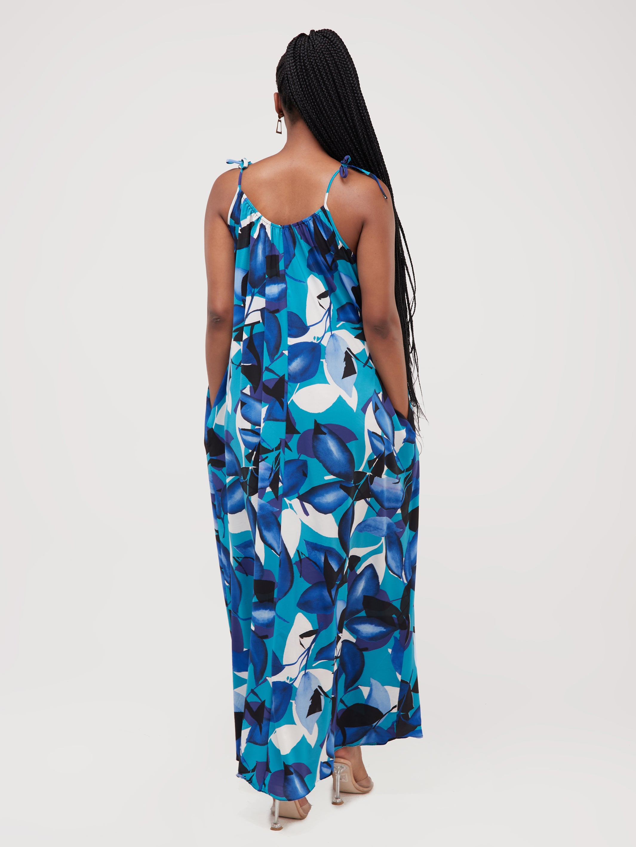 Safari Maisha Strappy Maxi Cover-Up Dress - Blue Floral Print