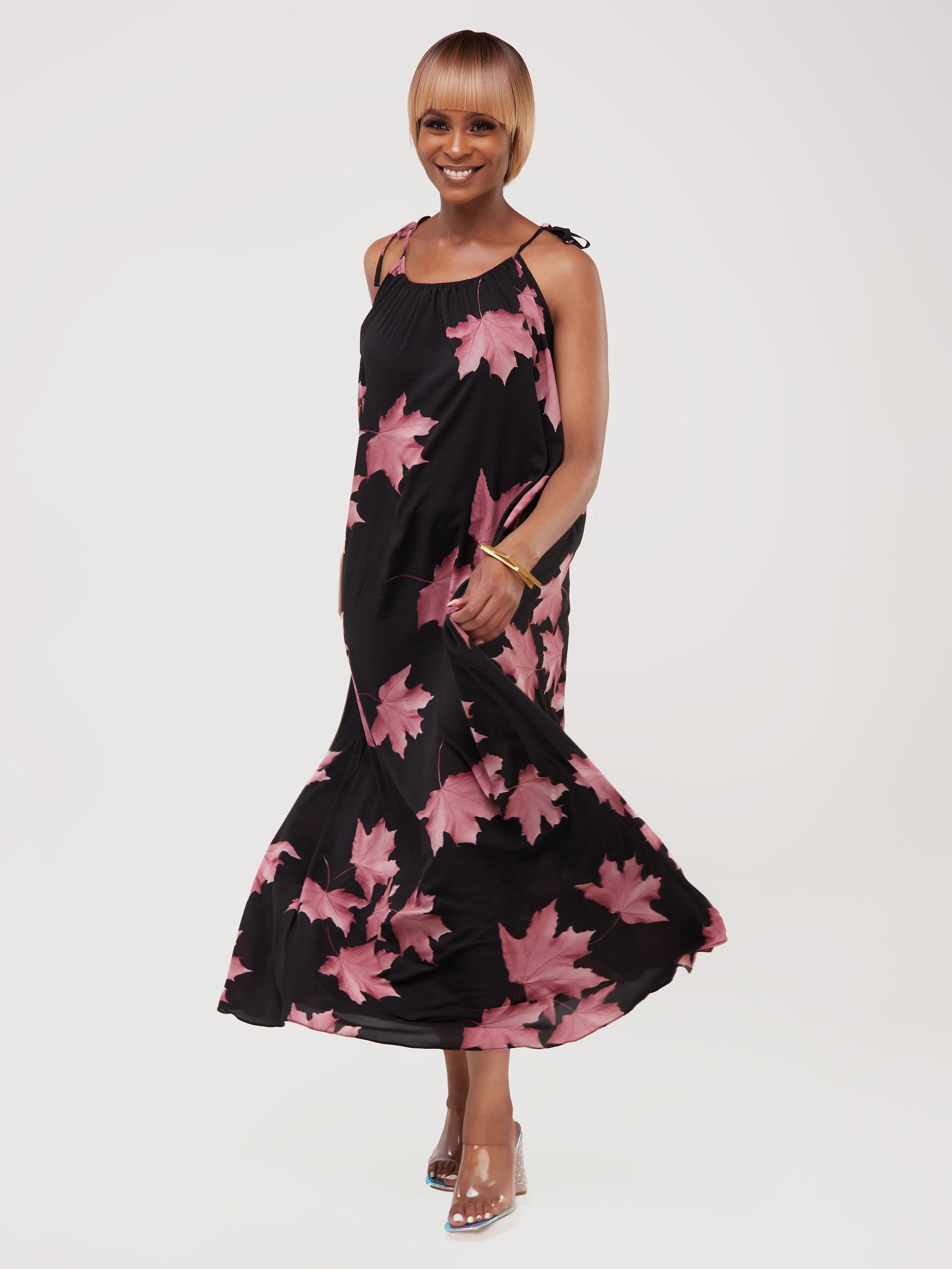 Safari Maisha Strappy Maxi Cover-Up Dress - Pink / Black Print