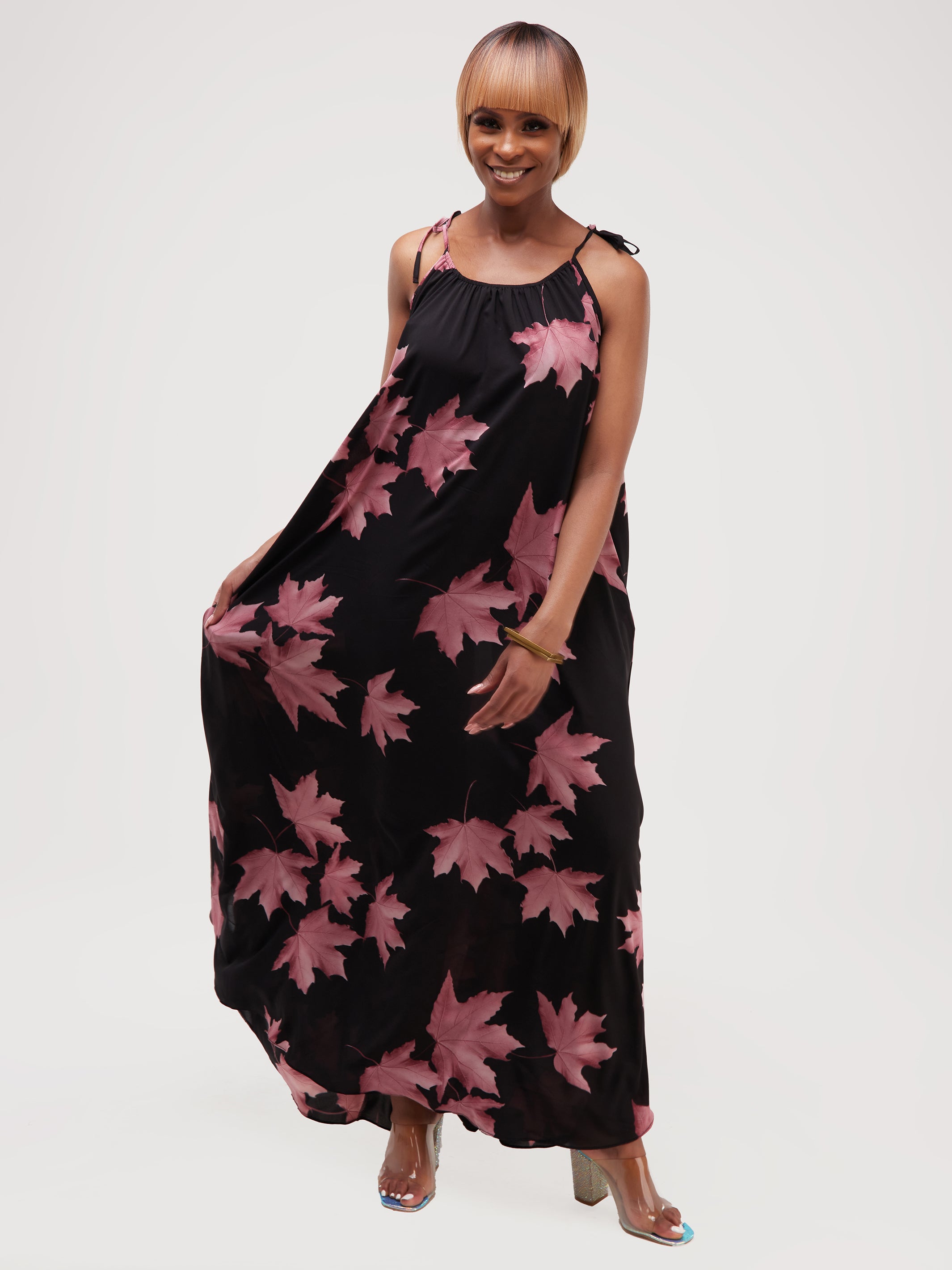 Safari Maisha Strappy Maxi Cover-Up Dress - Pink / Black Print