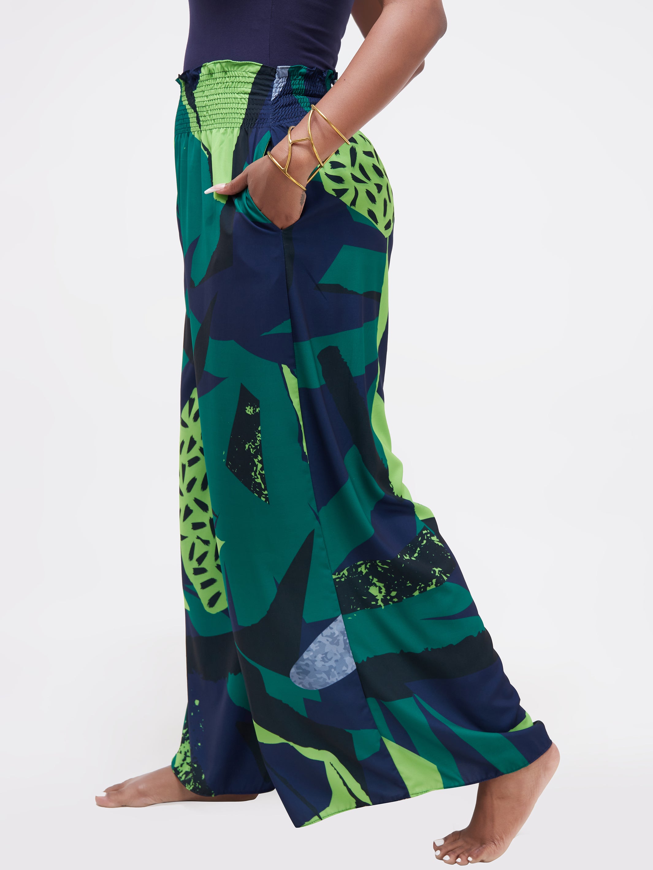 Vivo Alek Wide Leg Pants - Green Print
