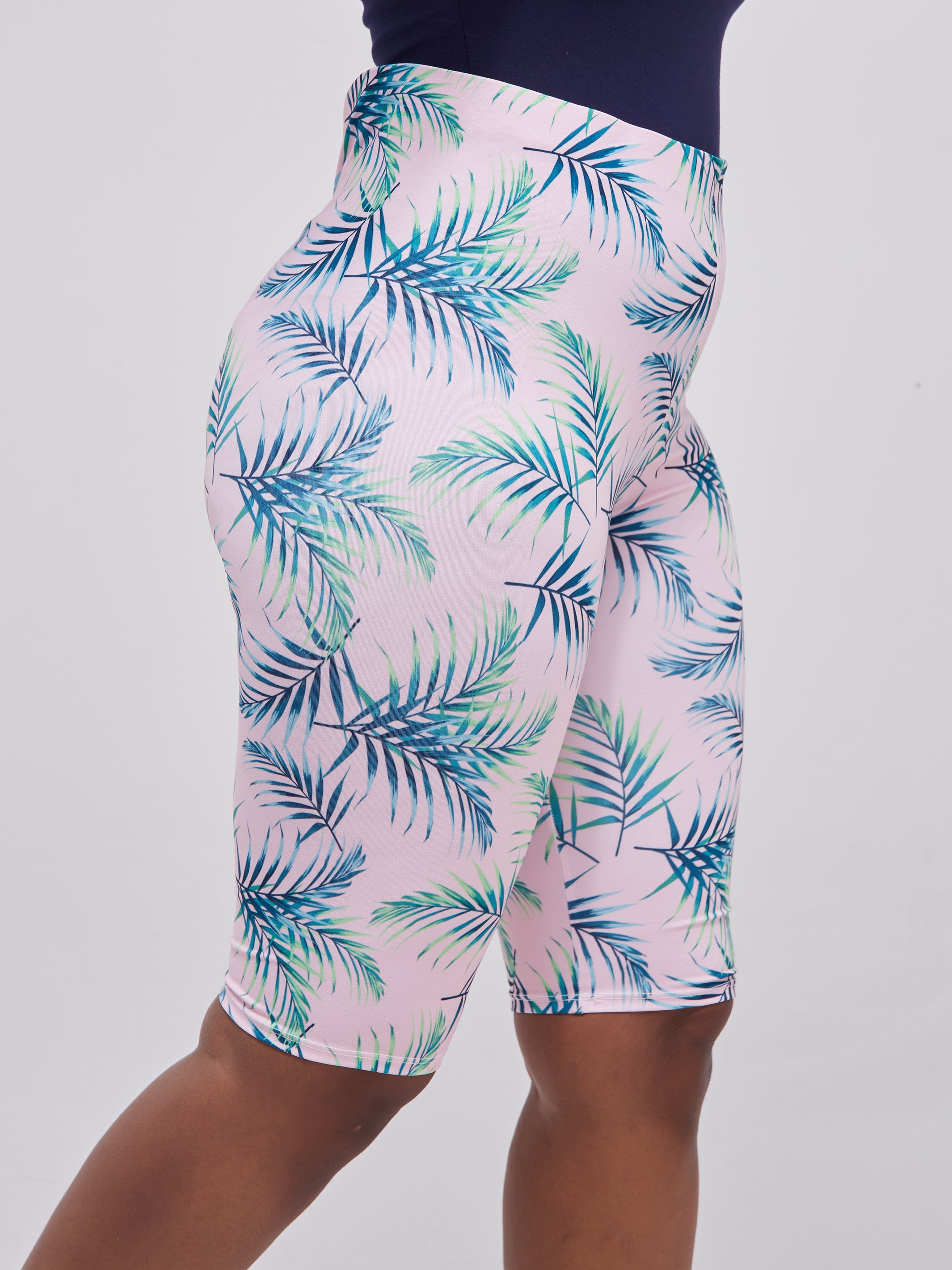 Zoya Essentials Biker Shorts - Pink Leaves