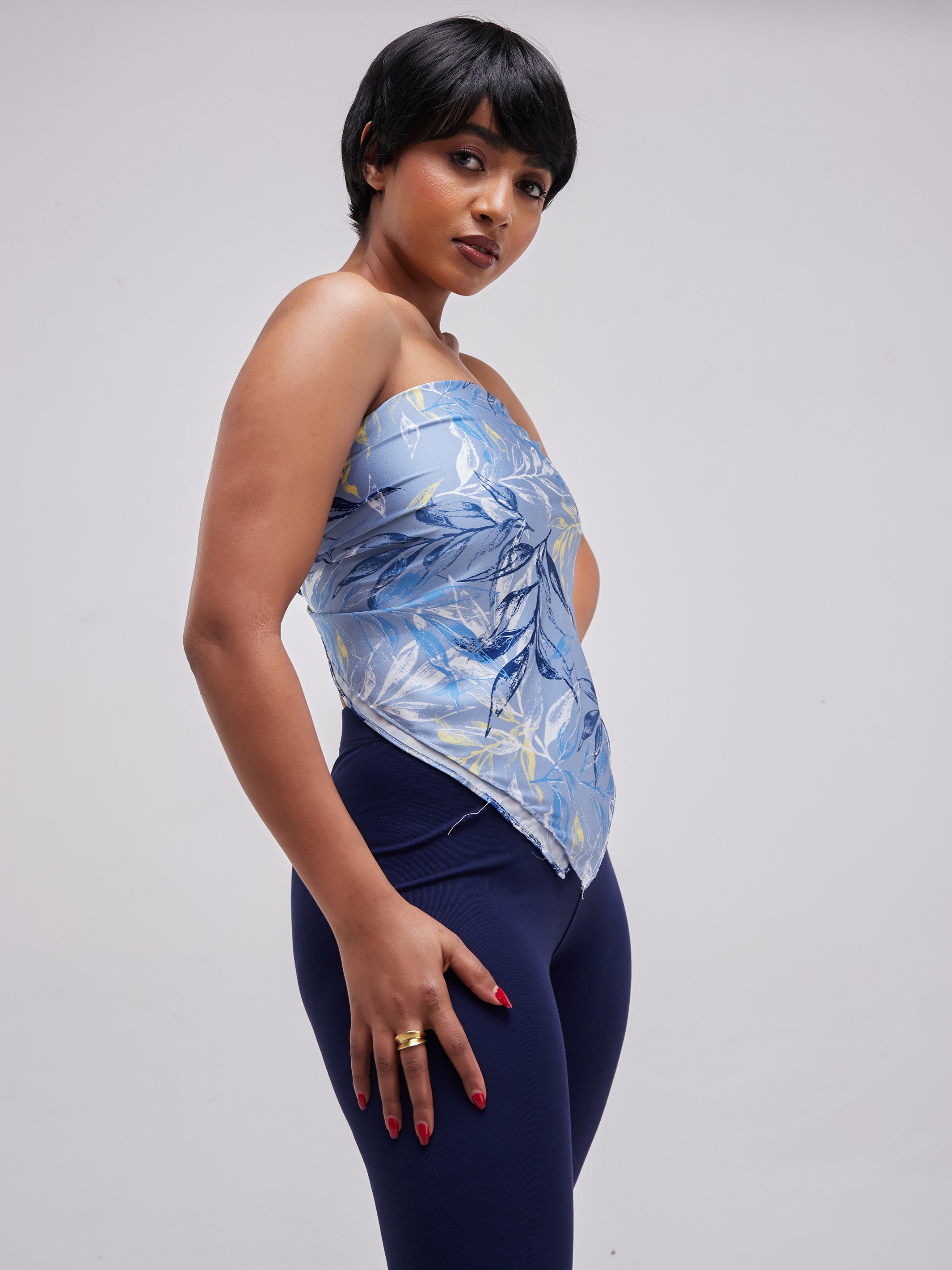 Zoya Essentials Satin Scarf - Blue Leaves