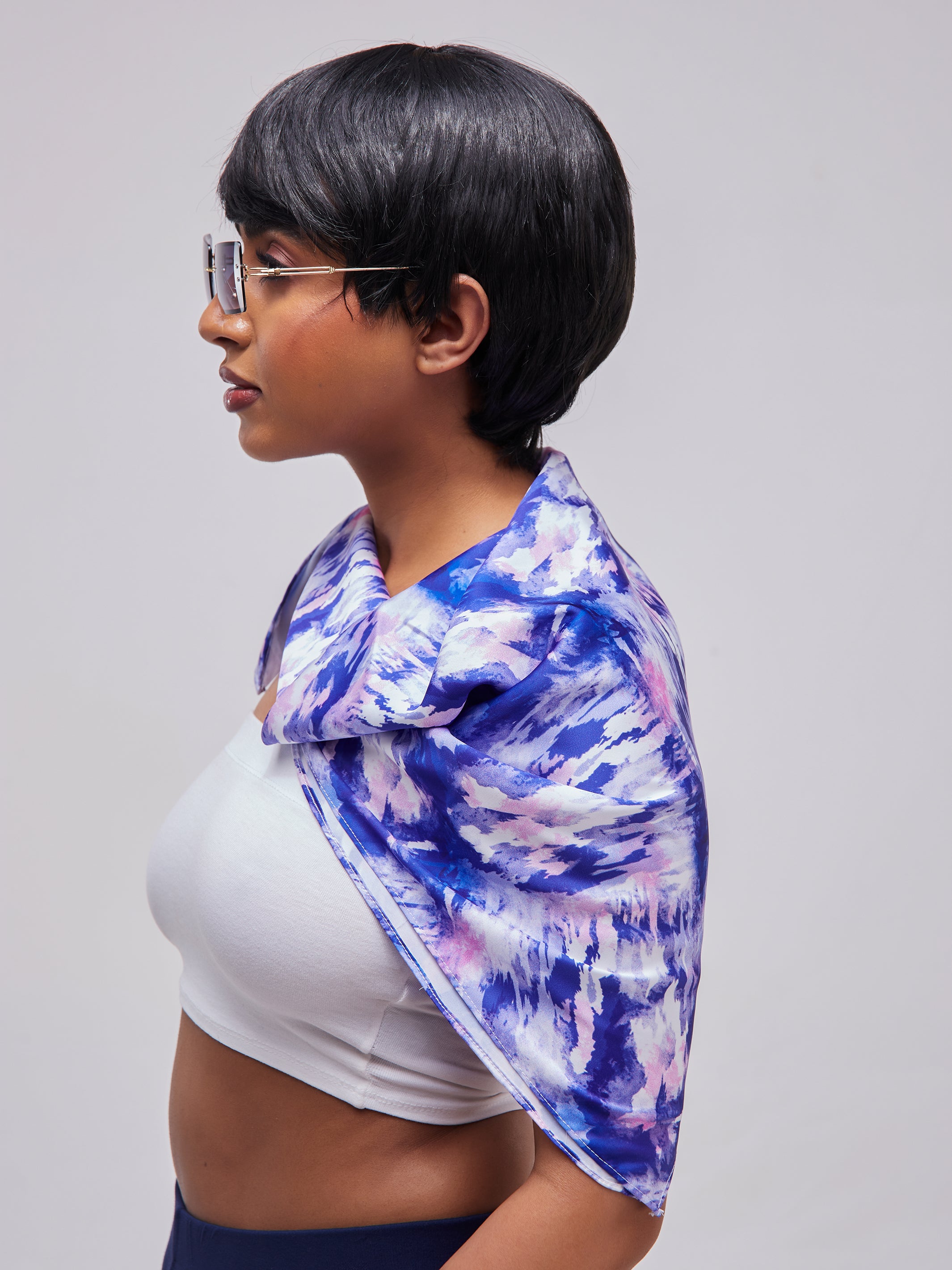 Zoya Essentials Satin Scarf - Purple Abstract