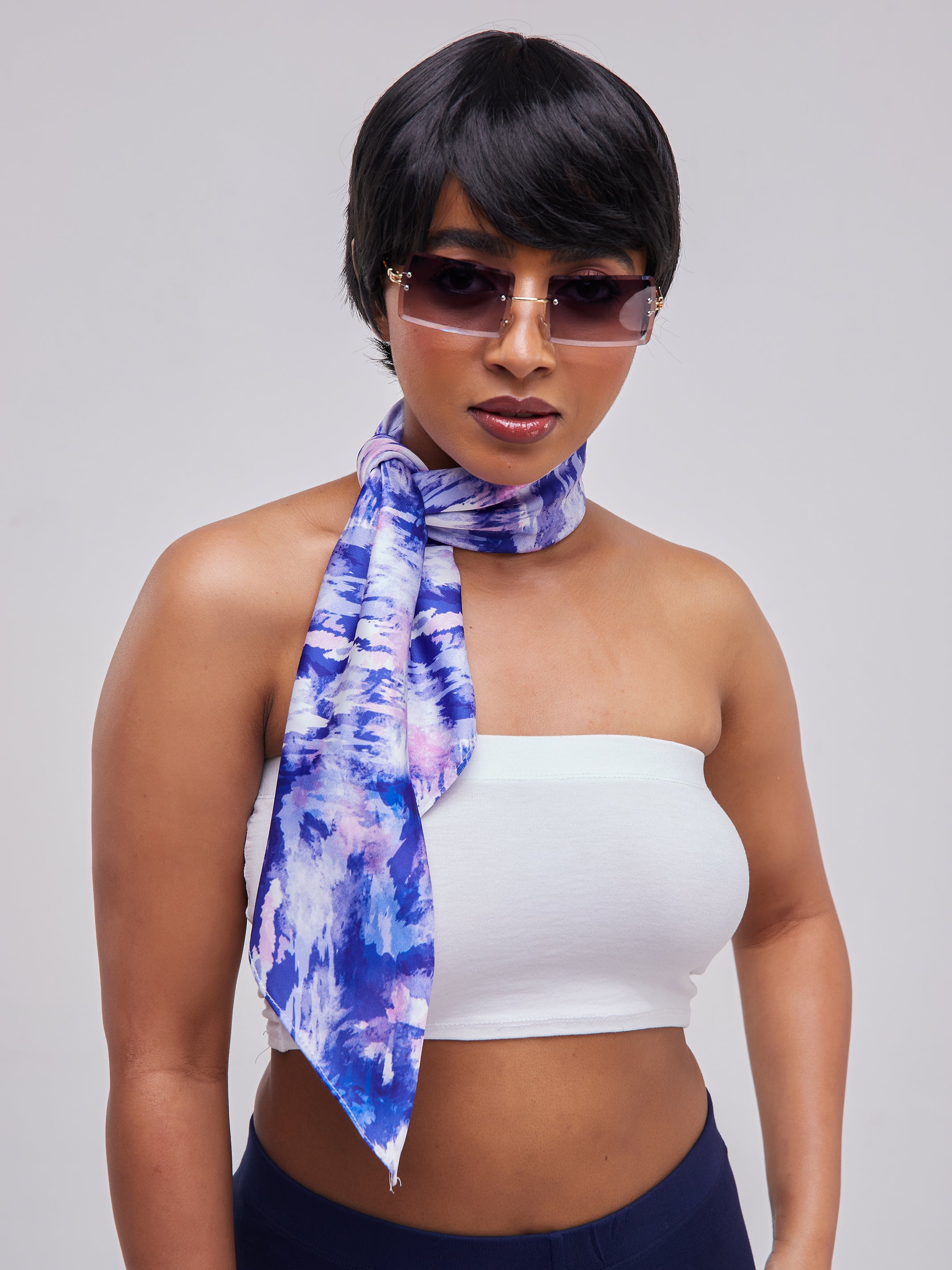 Zoya Essentials Satin Scarf - Purple Abstract