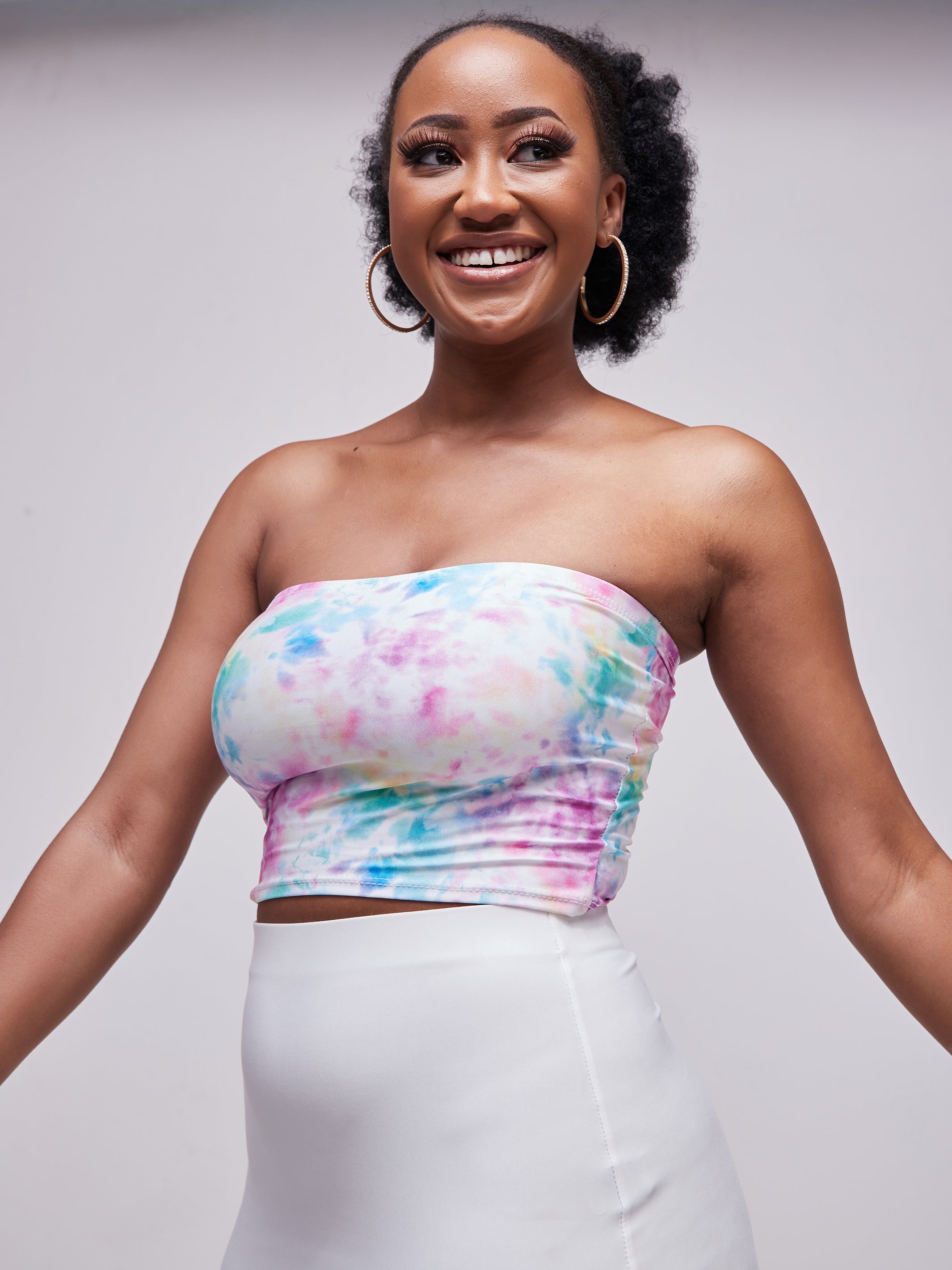 Zoya Essentials Strapless Midriff Top - Rainbow Tie Dye