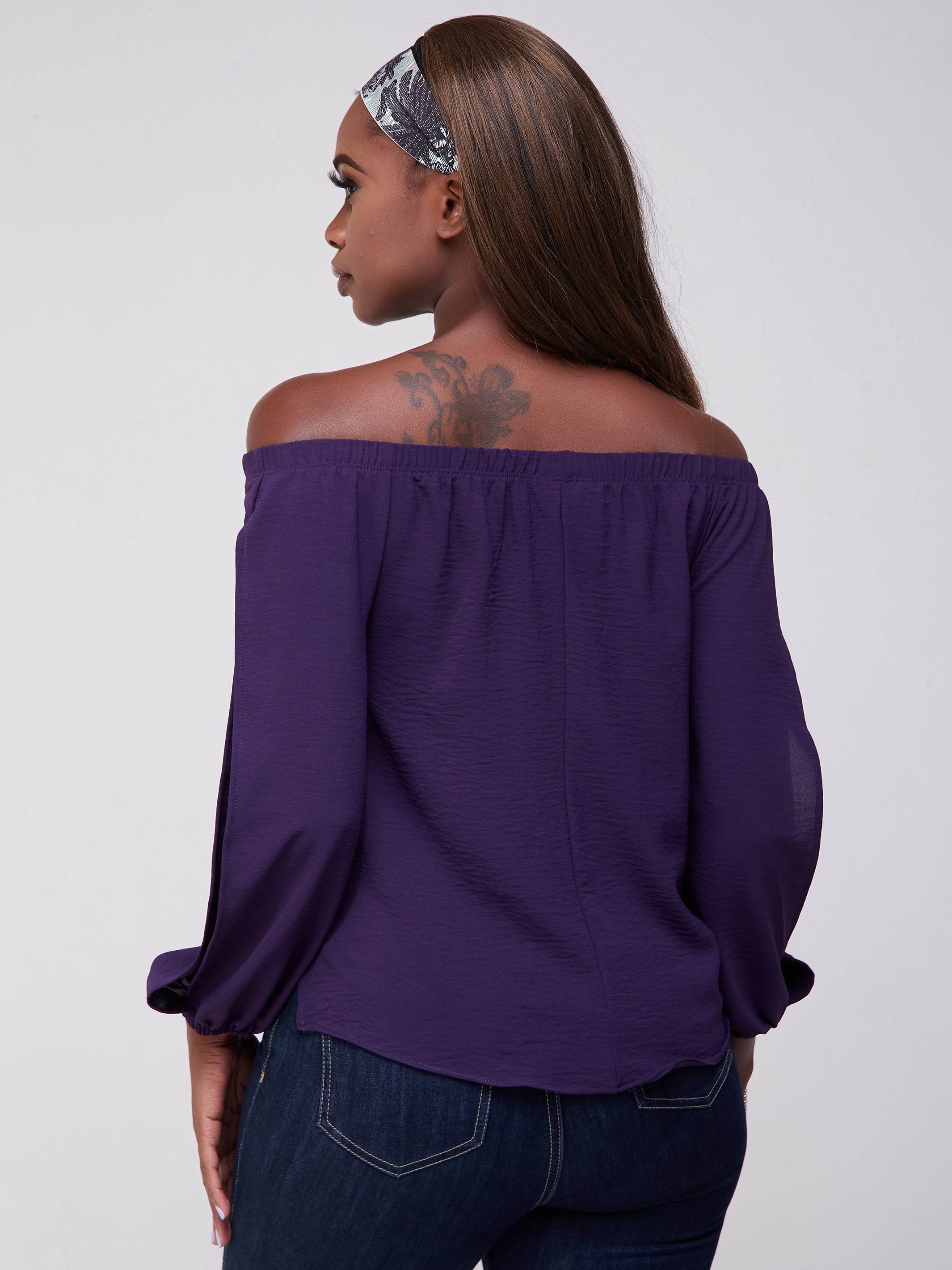 Vivo Dayo Off Shoulder Split Sleeve Short Top - Purple