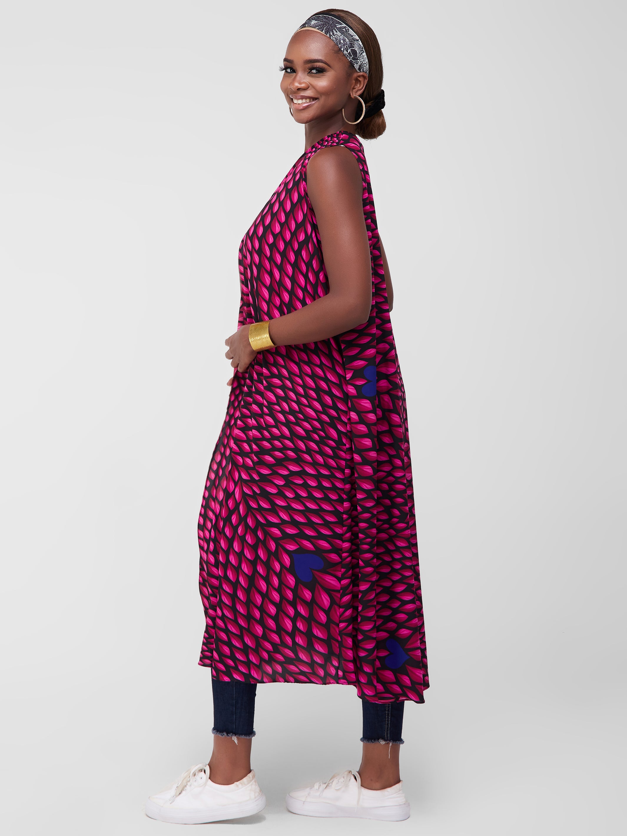 Safari Maisha Sleeveless Tent Cover-Up - Black / Pink Print
