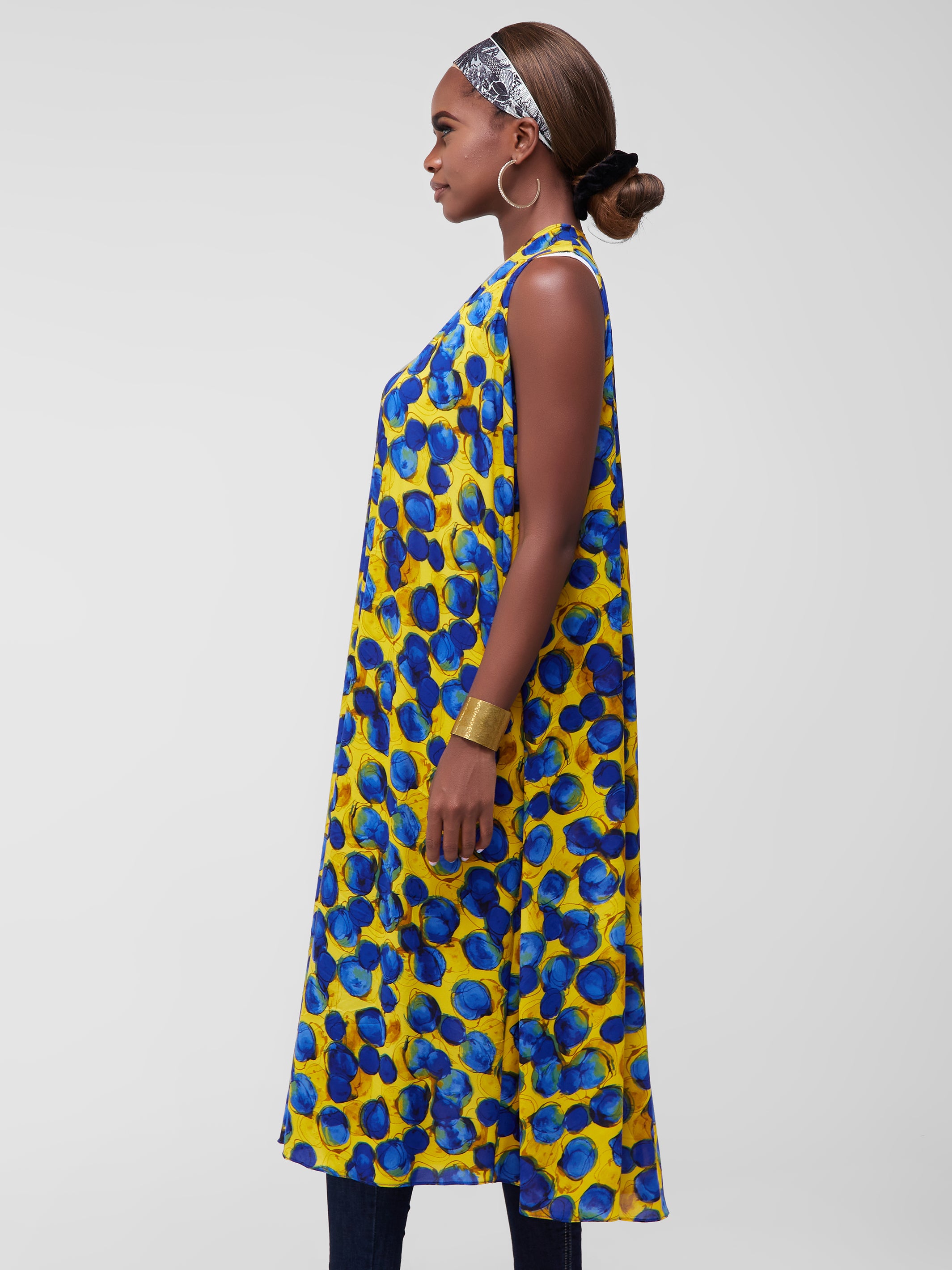 Safari Maisha Sleeveless Tent Cover-Up - Blue / Yellow Print