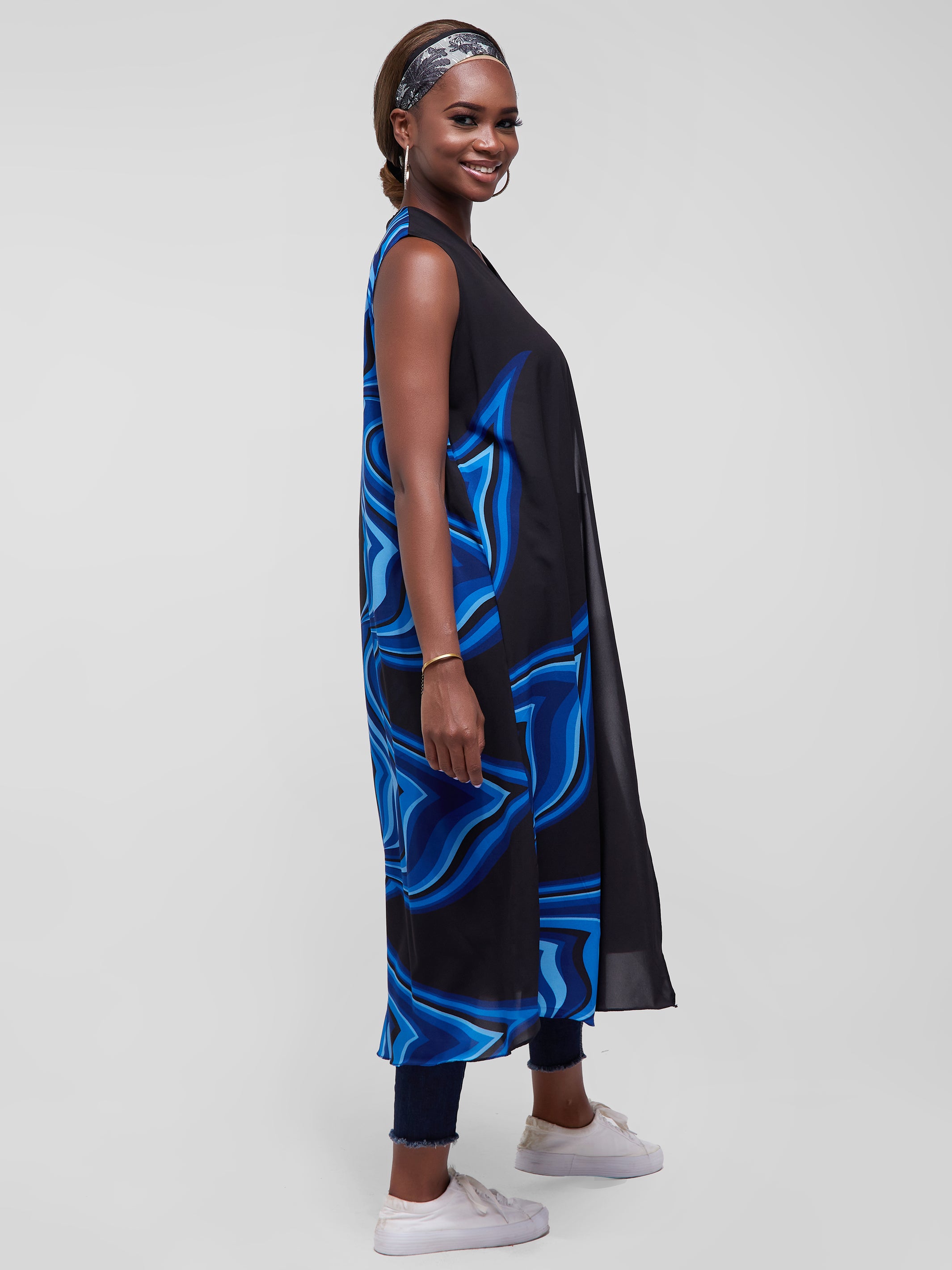 Safari Maisha Sleeveless Tent Cover-Up - Blue Print