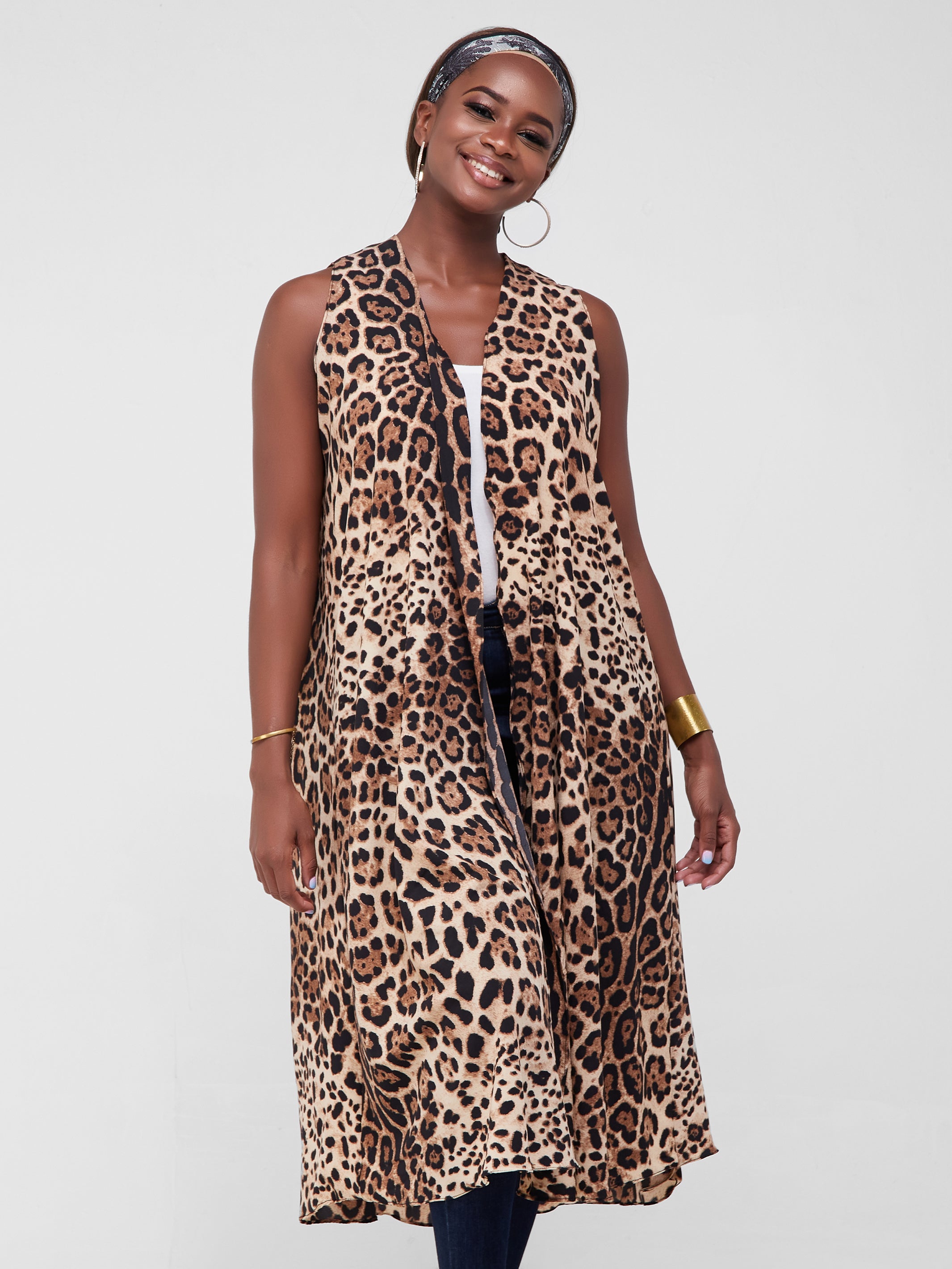 Safari Maisha Sleeveless Tent Cover-Up - Brown Animal Print
