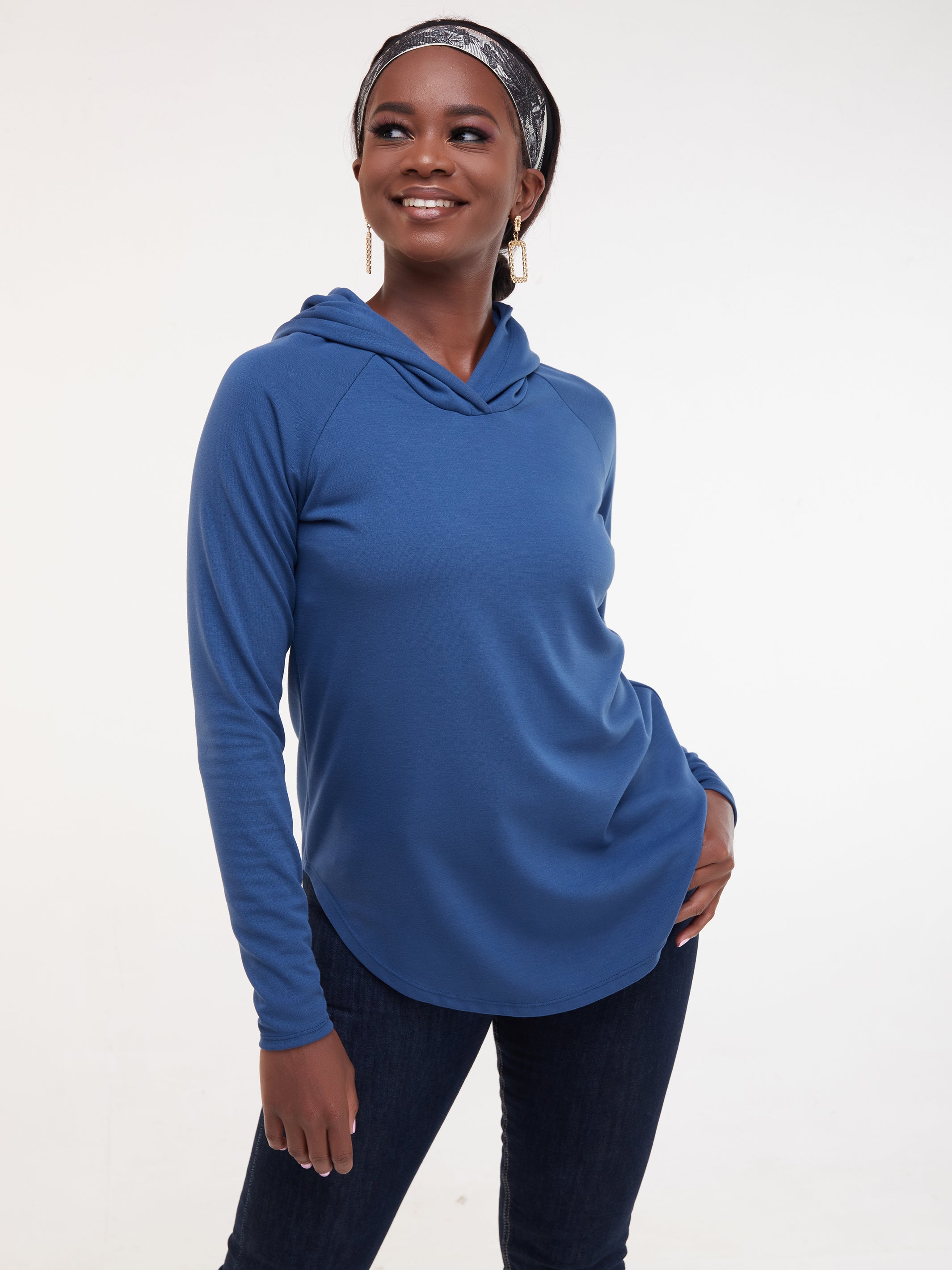 Vivo Tulia Scalloped Hem Hoodie - Teal