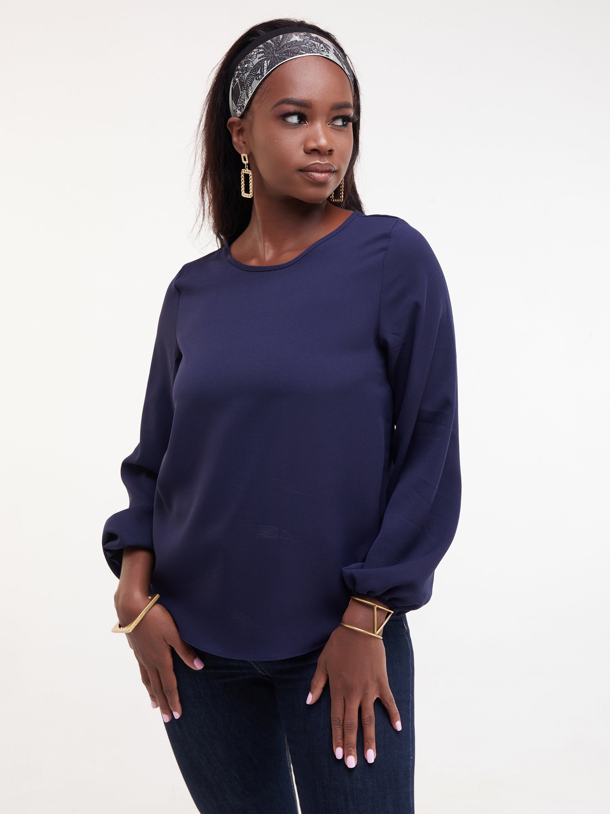 Vivo Basic Long Sleeved Bishop Top - Navy Blue