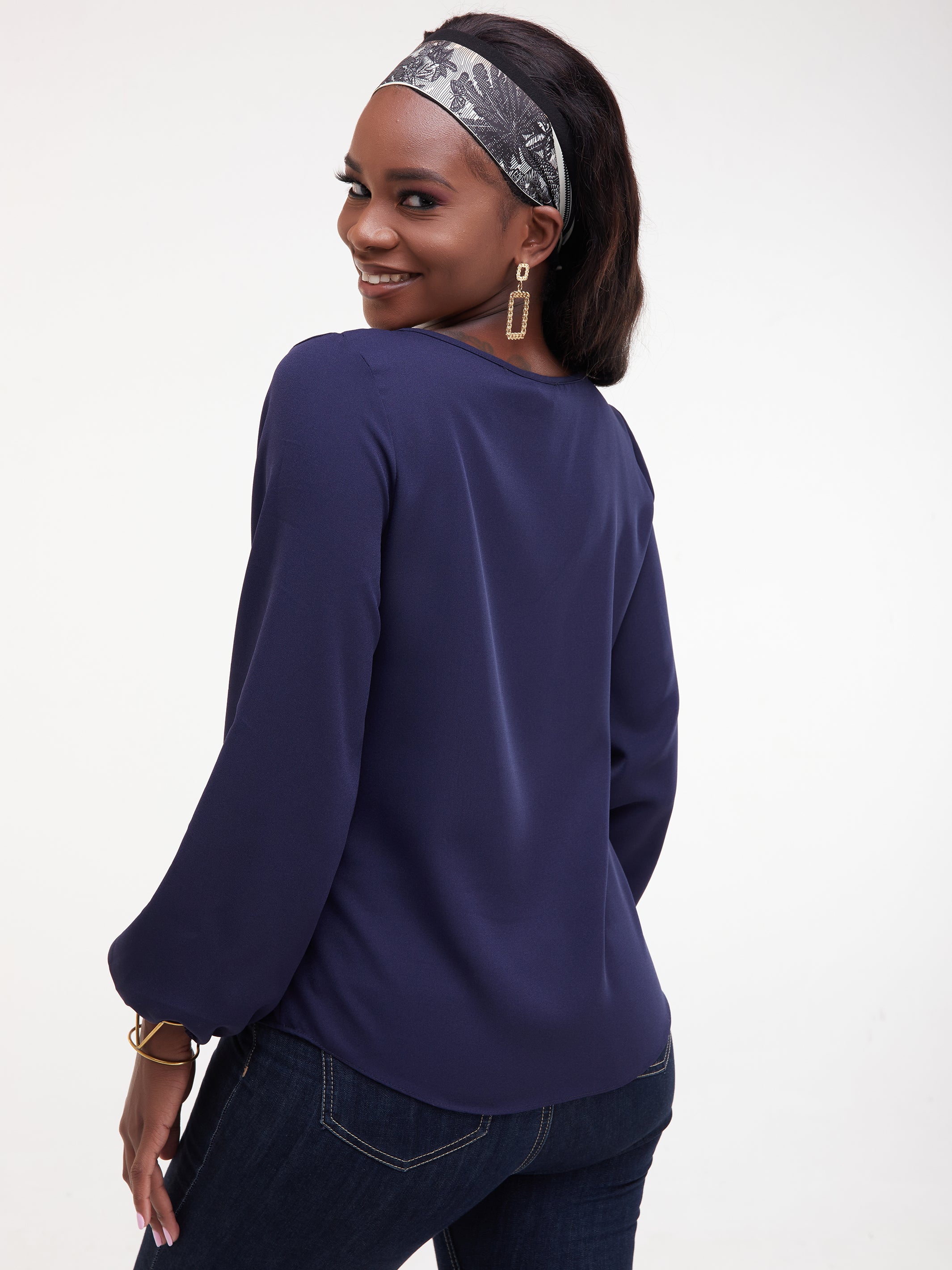 Vivo Basic Long Sleeved Bishop Top - Navy Blue