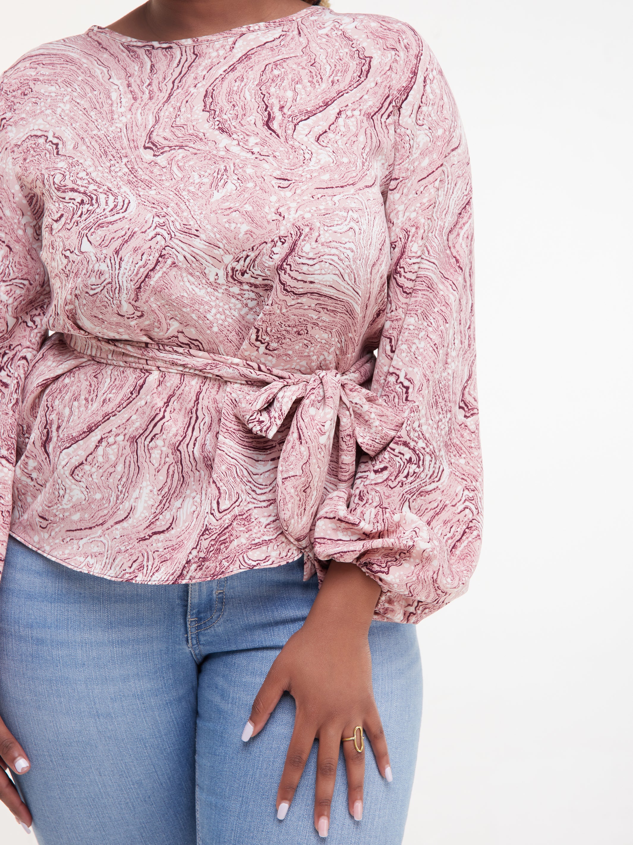 Safari Basic Bishop Sleeved Crepe Top - Pink Print