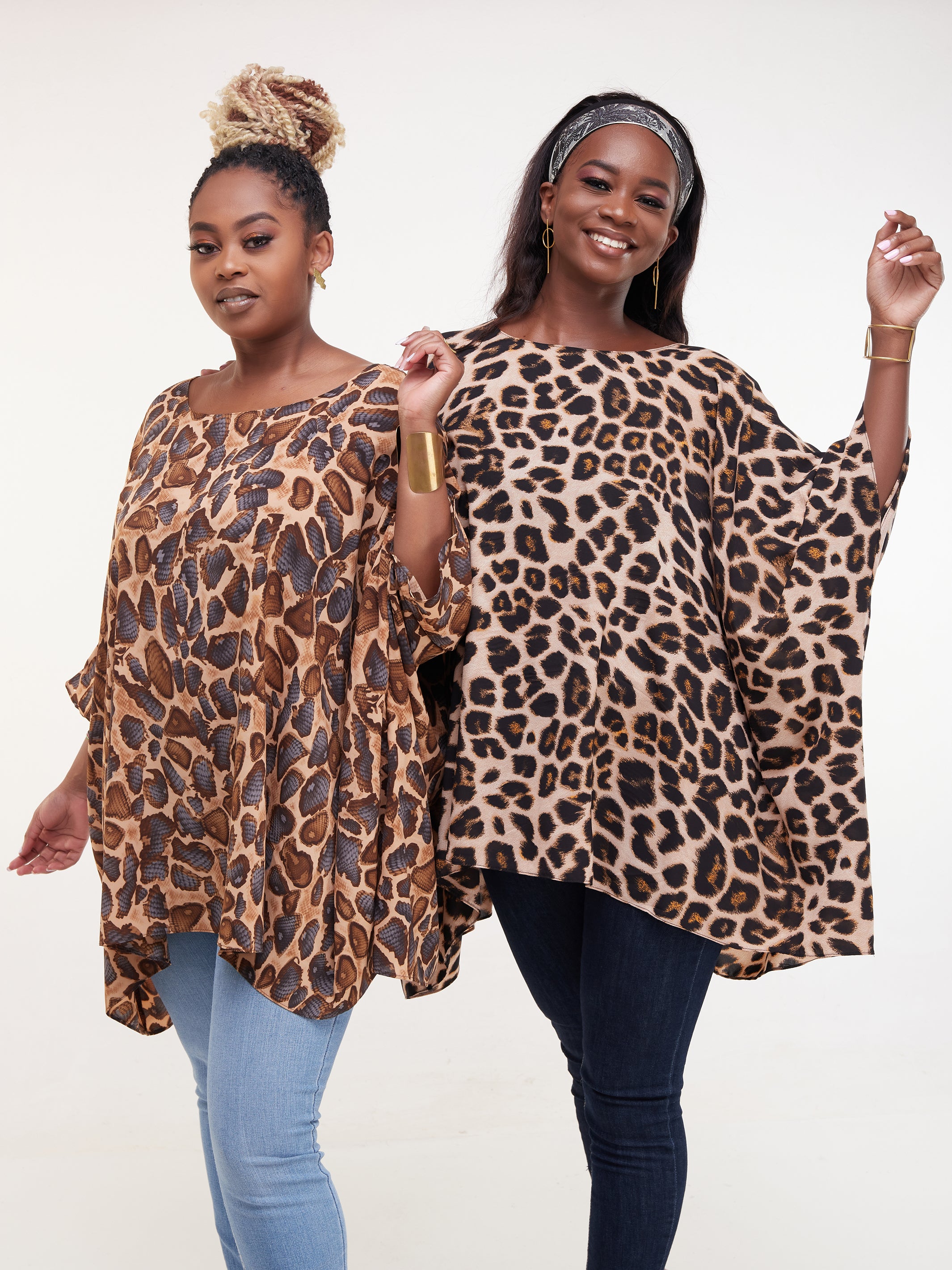 Safari Maisha Wide Loose Top - Orange / Brown Print