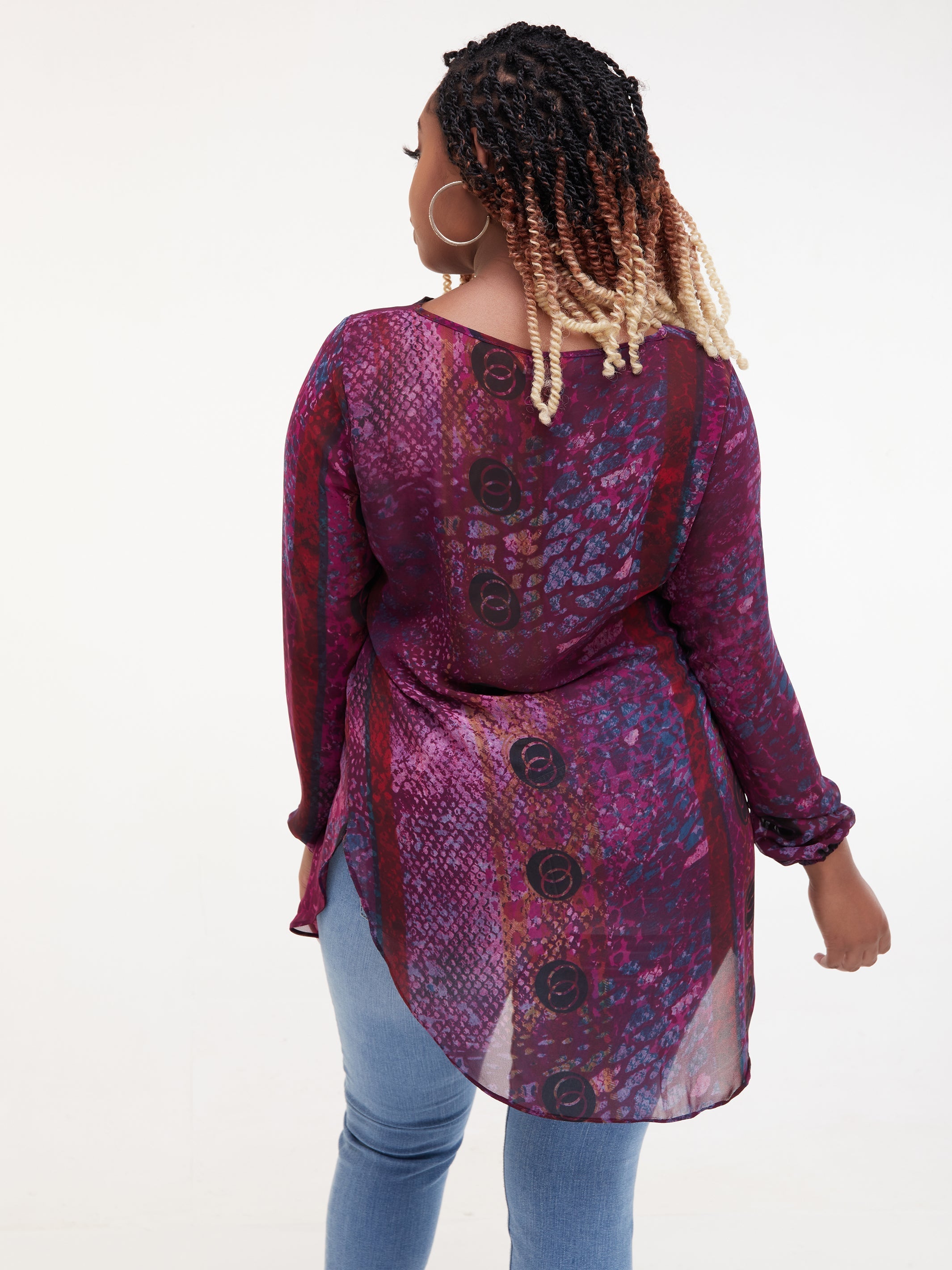 Vivo Tsavo Scalloped Hem Dress Top - Purple Print