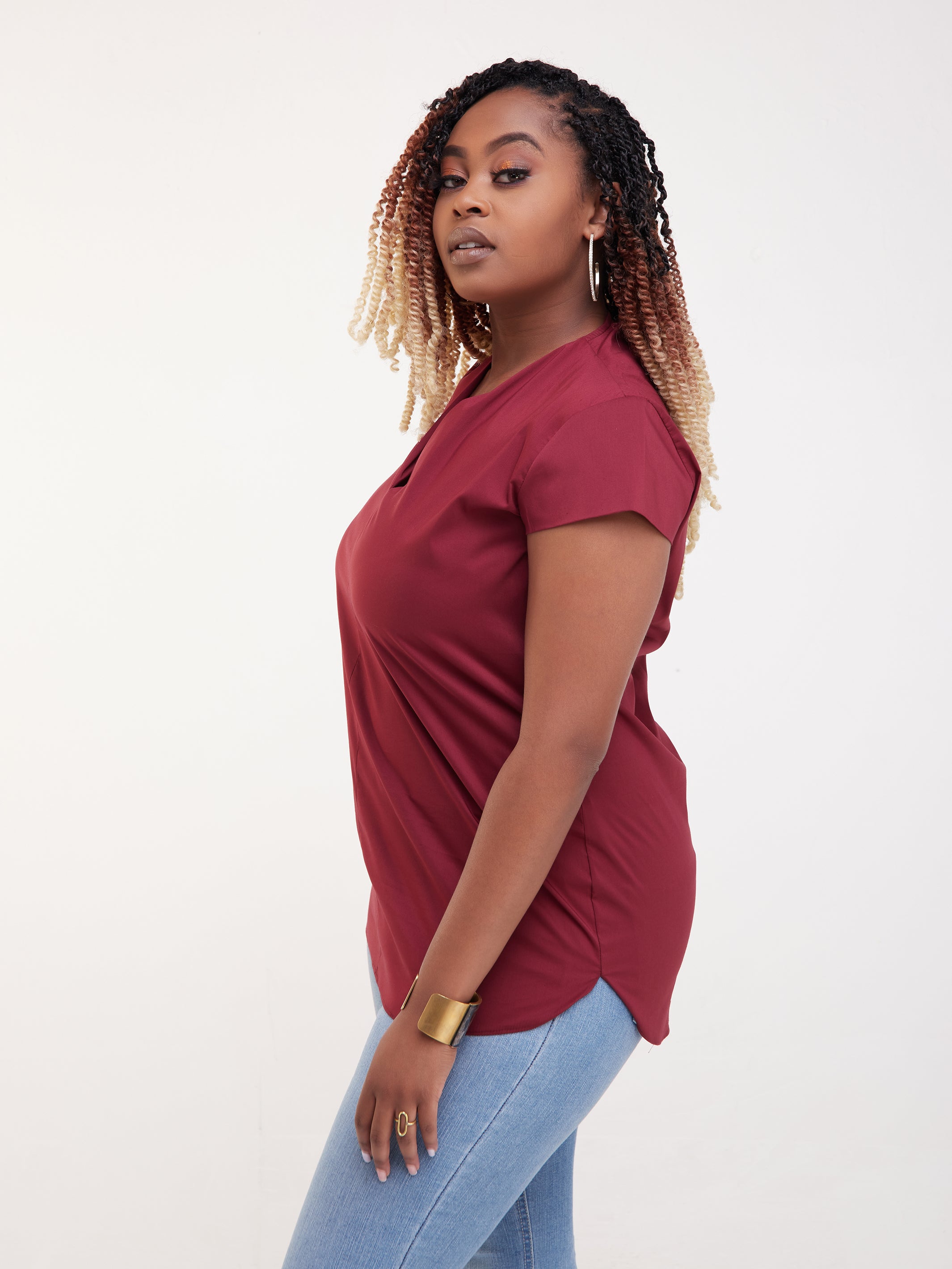 Safari Huru Cap Sleeved Top - Maroon