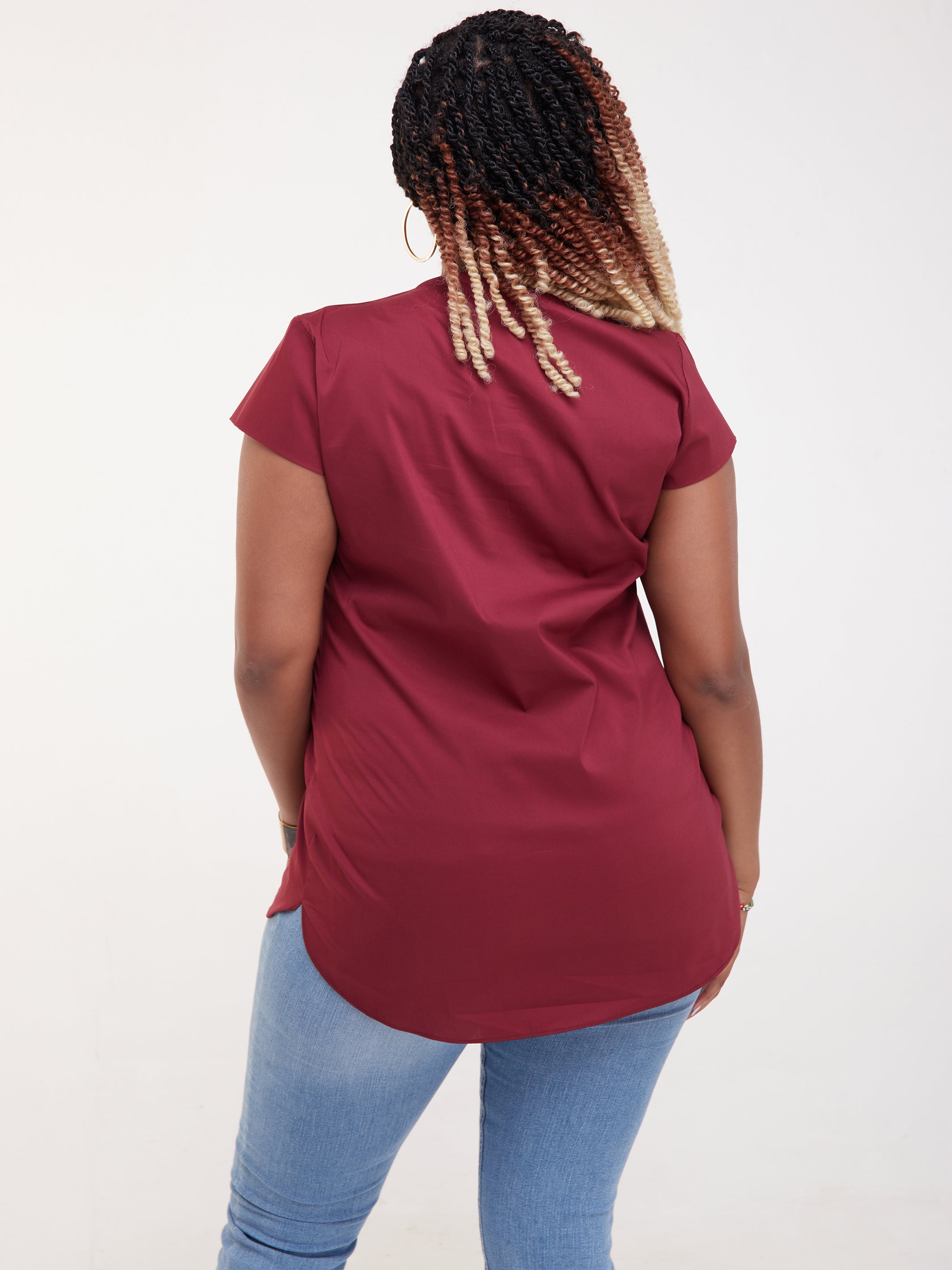 Safari Huru Cap Sleeved Top - Maroon