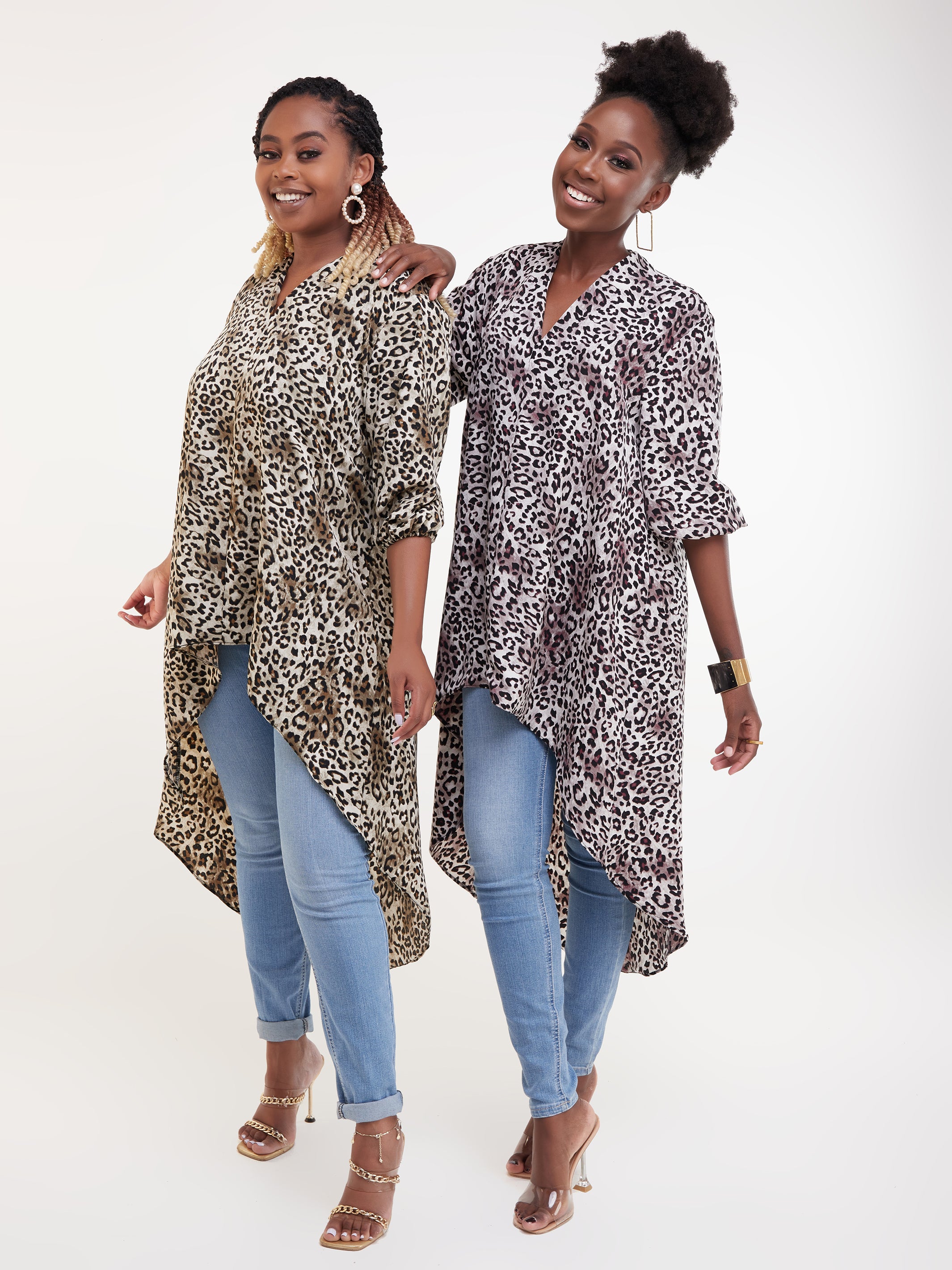 Safari Dua High Low Top - Green Animal Print