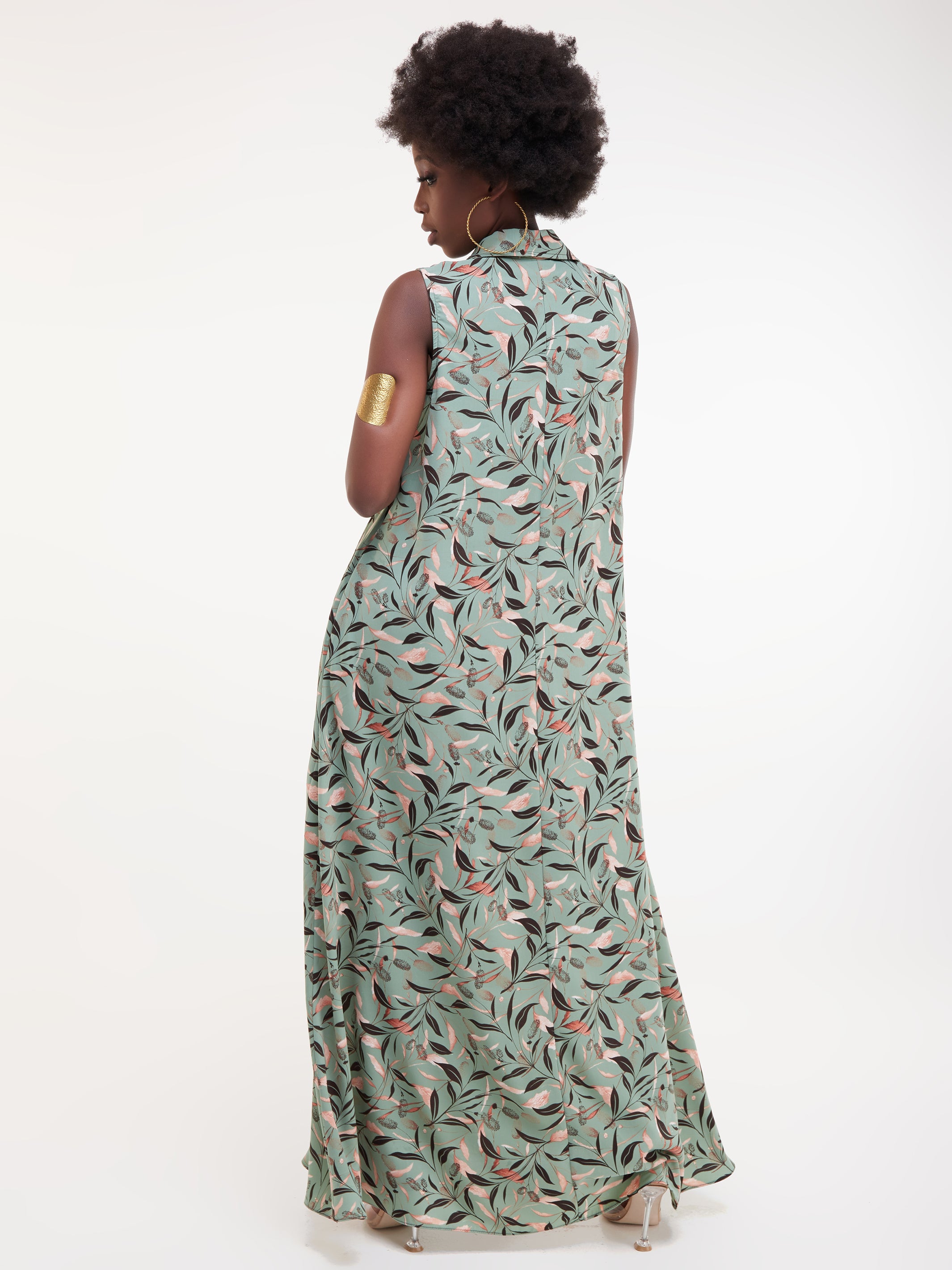 Vivo Zuri Sleeveless Tent Maxi Dress - Green Print