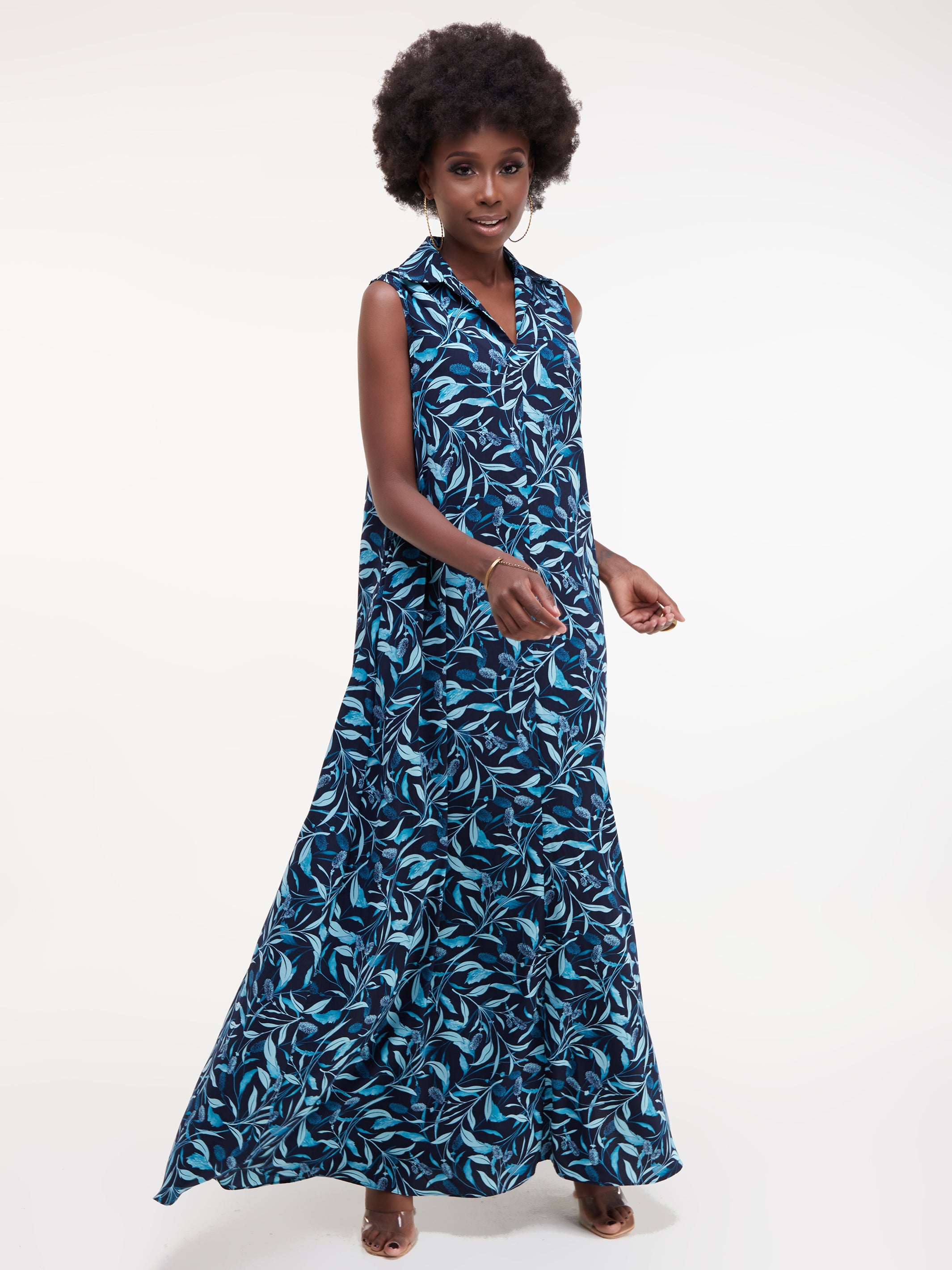 Vivo Zuri Sleeveless Tent Maxi Dress - Blue Print