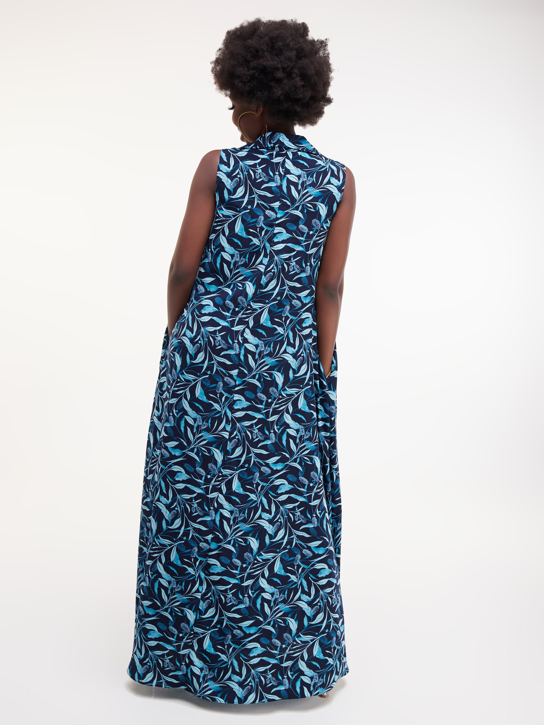 Vivo Zuri Sleeveless Tent Maxi Dress - Blue Print