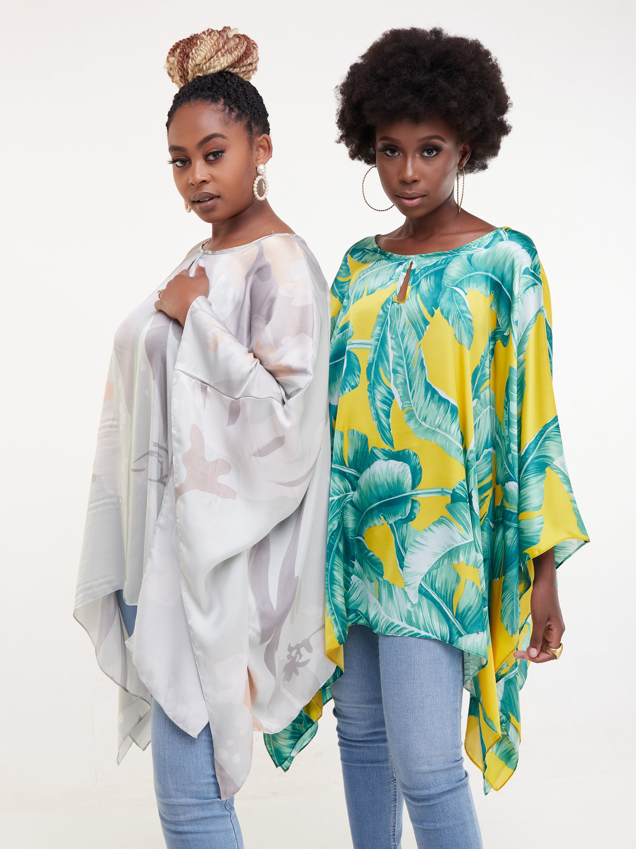 Vivo Sierra Tunic Kaftan Top - Yellow / Green Print