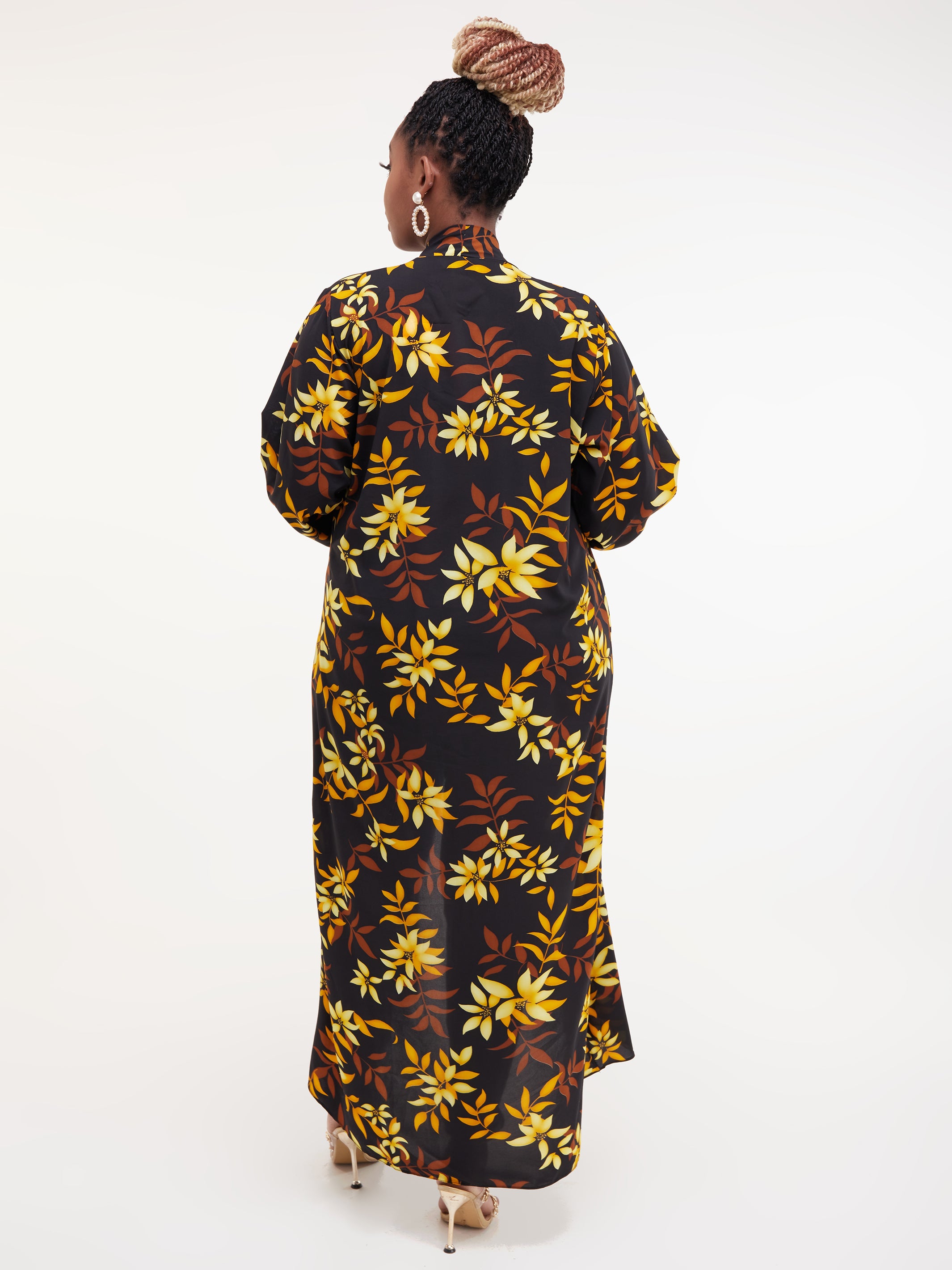 Safari Maisha Long Sleeved Kimono - Black / Yellow Print