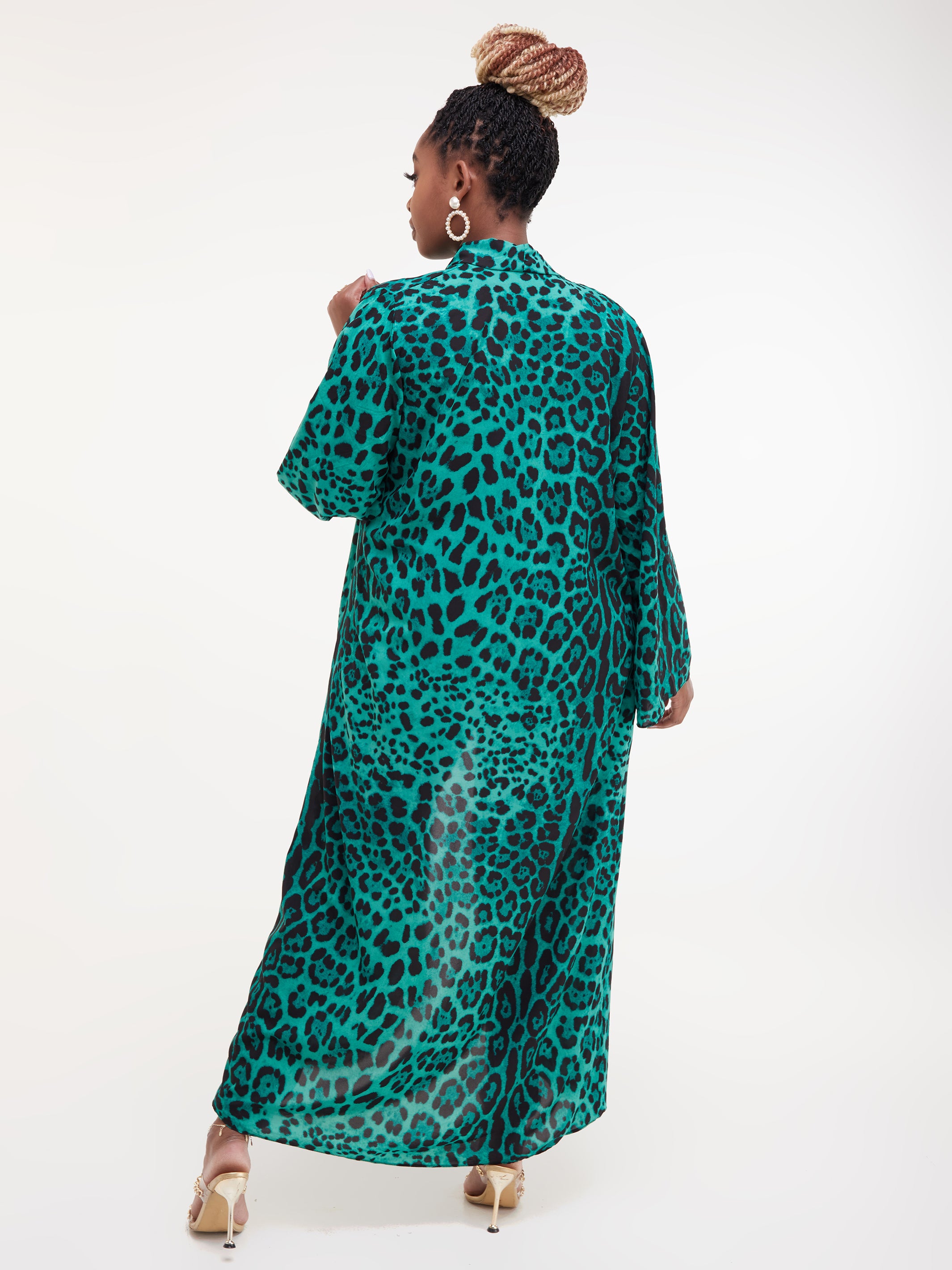 Safari Maisha Long Sleeved Kimono - Green Cheetah Print