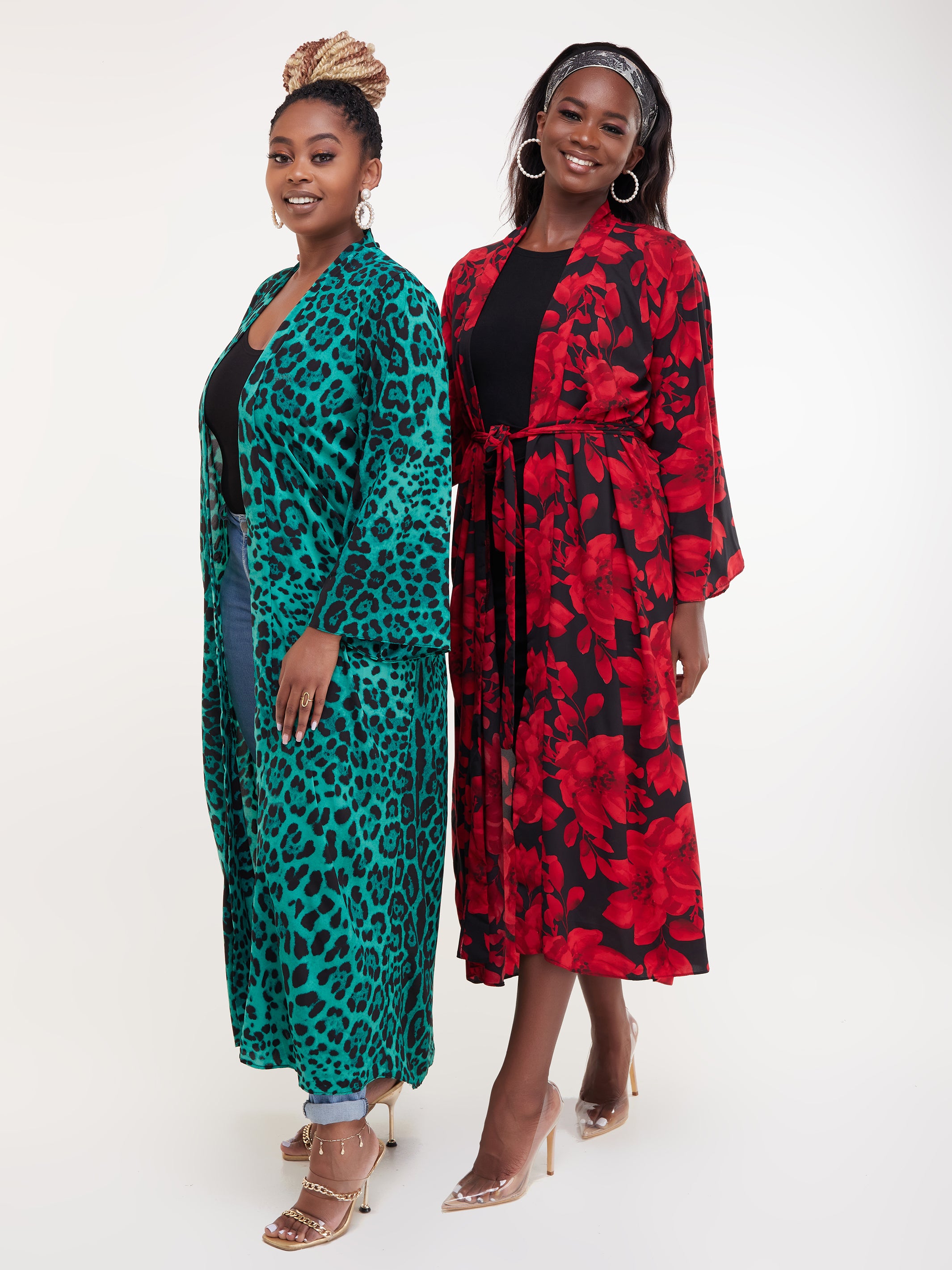 Safari Maisha Long Sleeved Kimono - Green Cheetah Print