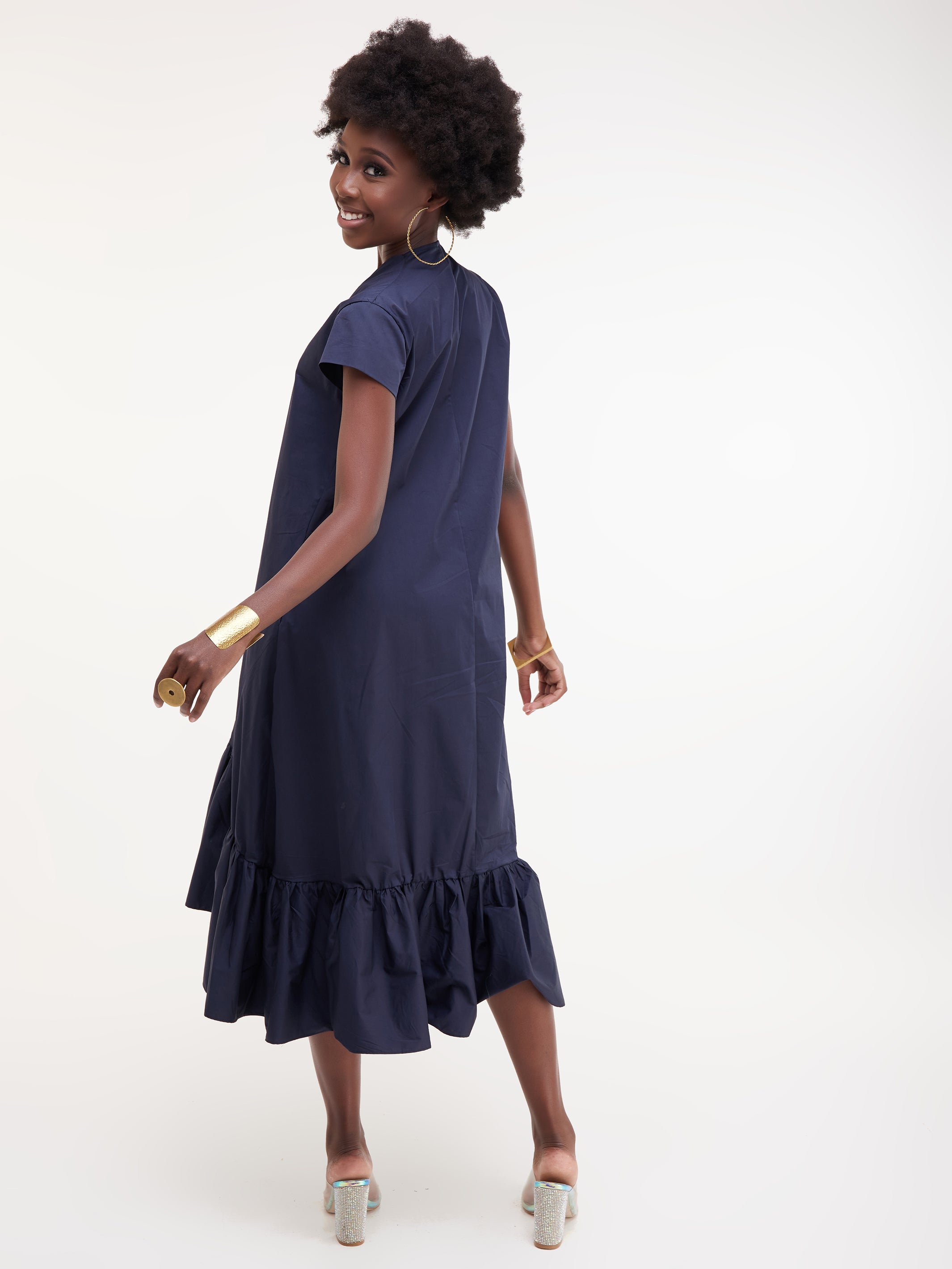 Safari Huru Cap Sleeved Hi - Low Dress - Navy Blue