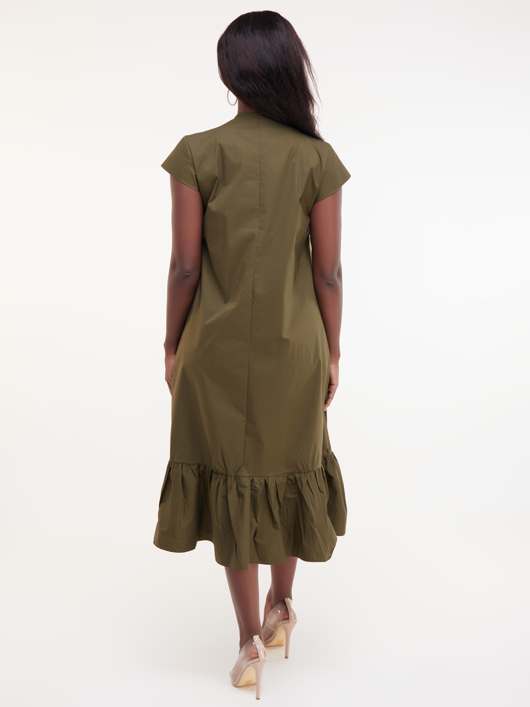 Safari Huru Cap Sleeved Hi - Low Dress - Hunters Green