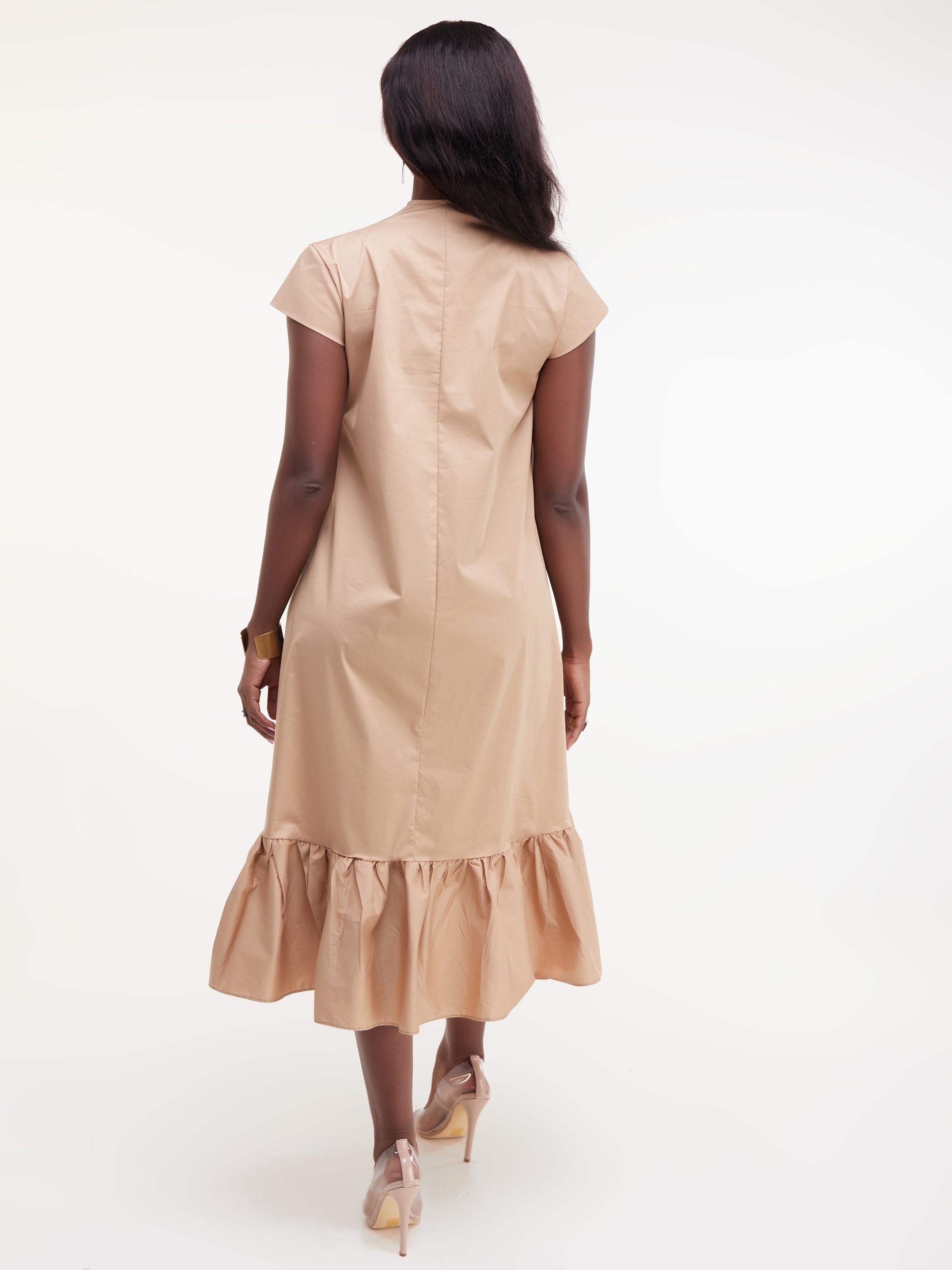 Safari Huru Cap Sleeved Hi - Low Dress - Taupe