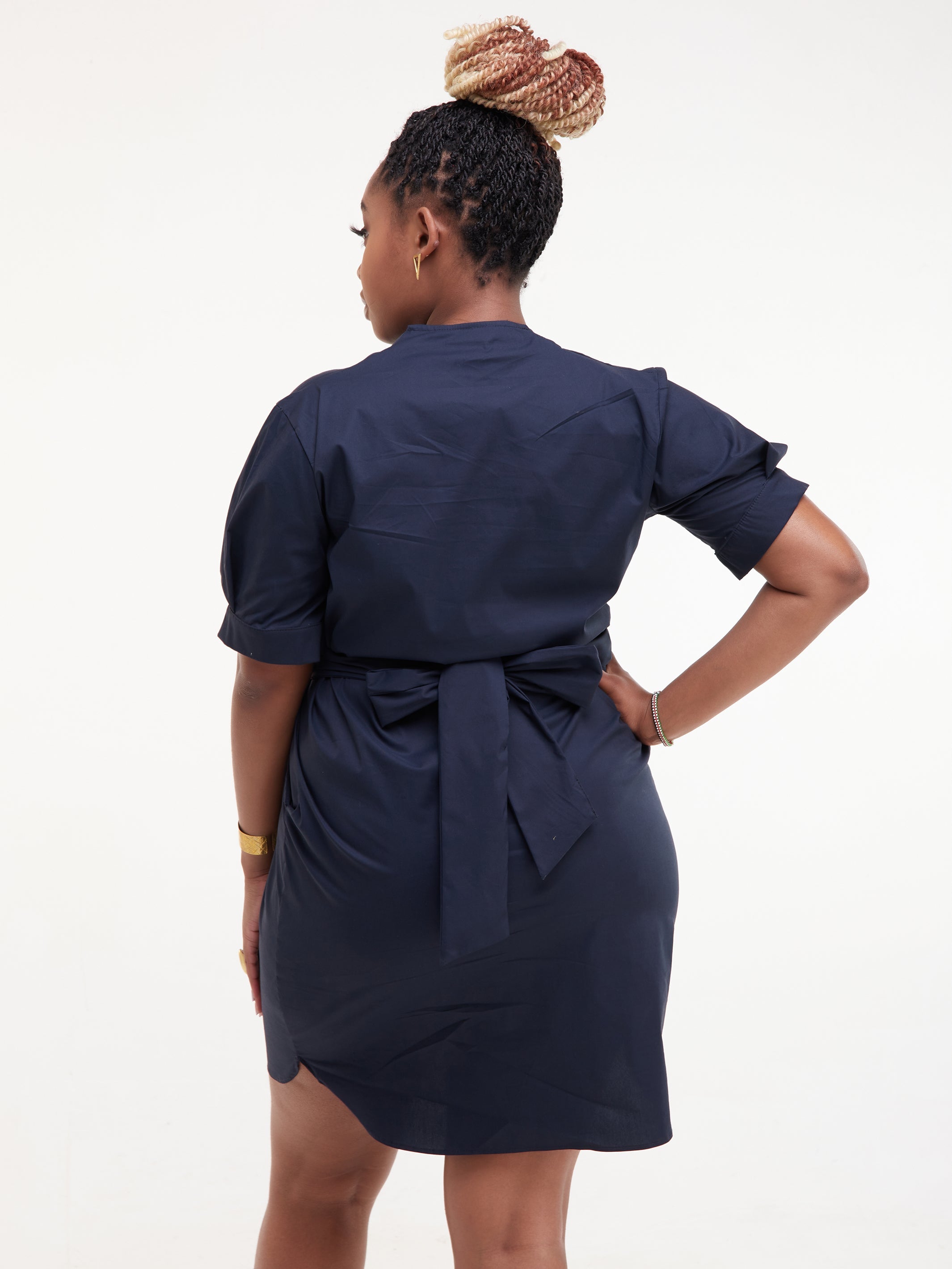 Safari Huru Short Sleeved Shirt Dress - Navy Blue