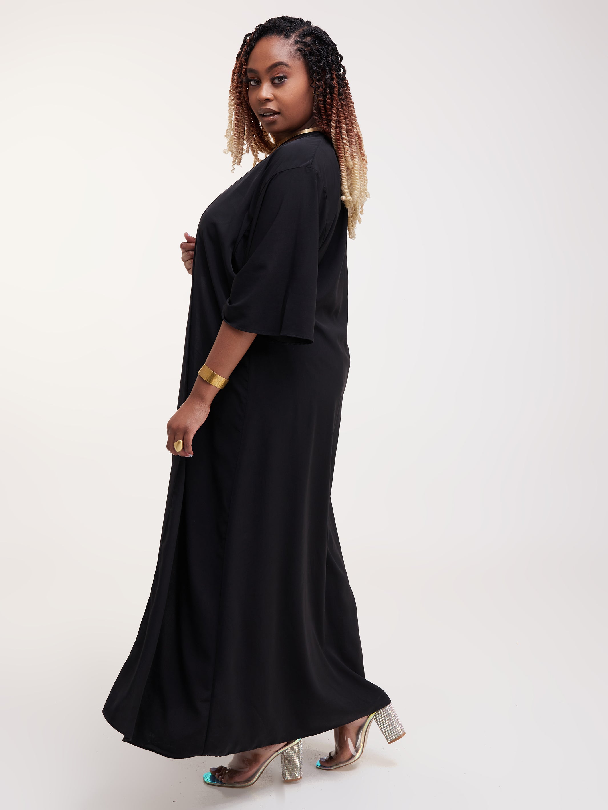 Vivo Alek 3/4 Sleeve A-Line Maxi Kimono - Black