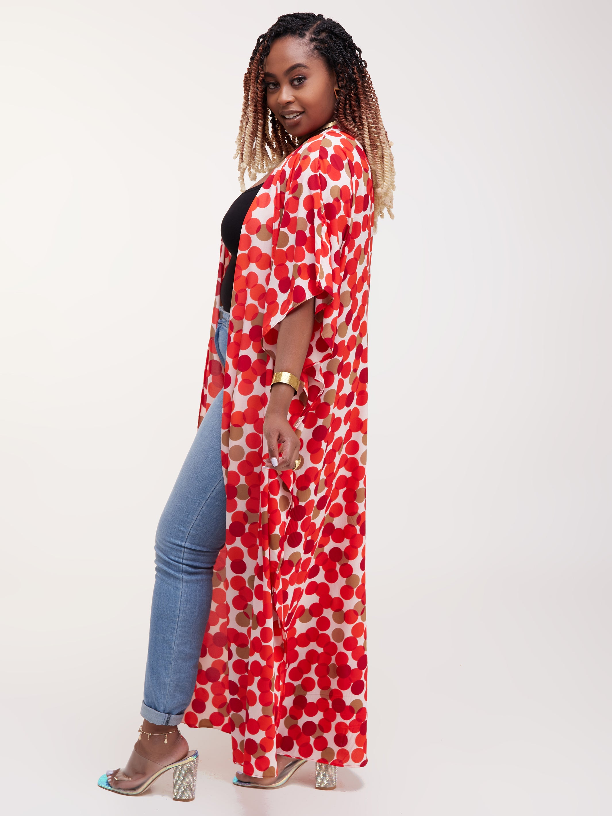 Safari Maisha Maxi Kimono Cover-Up - Orange / Brown Print