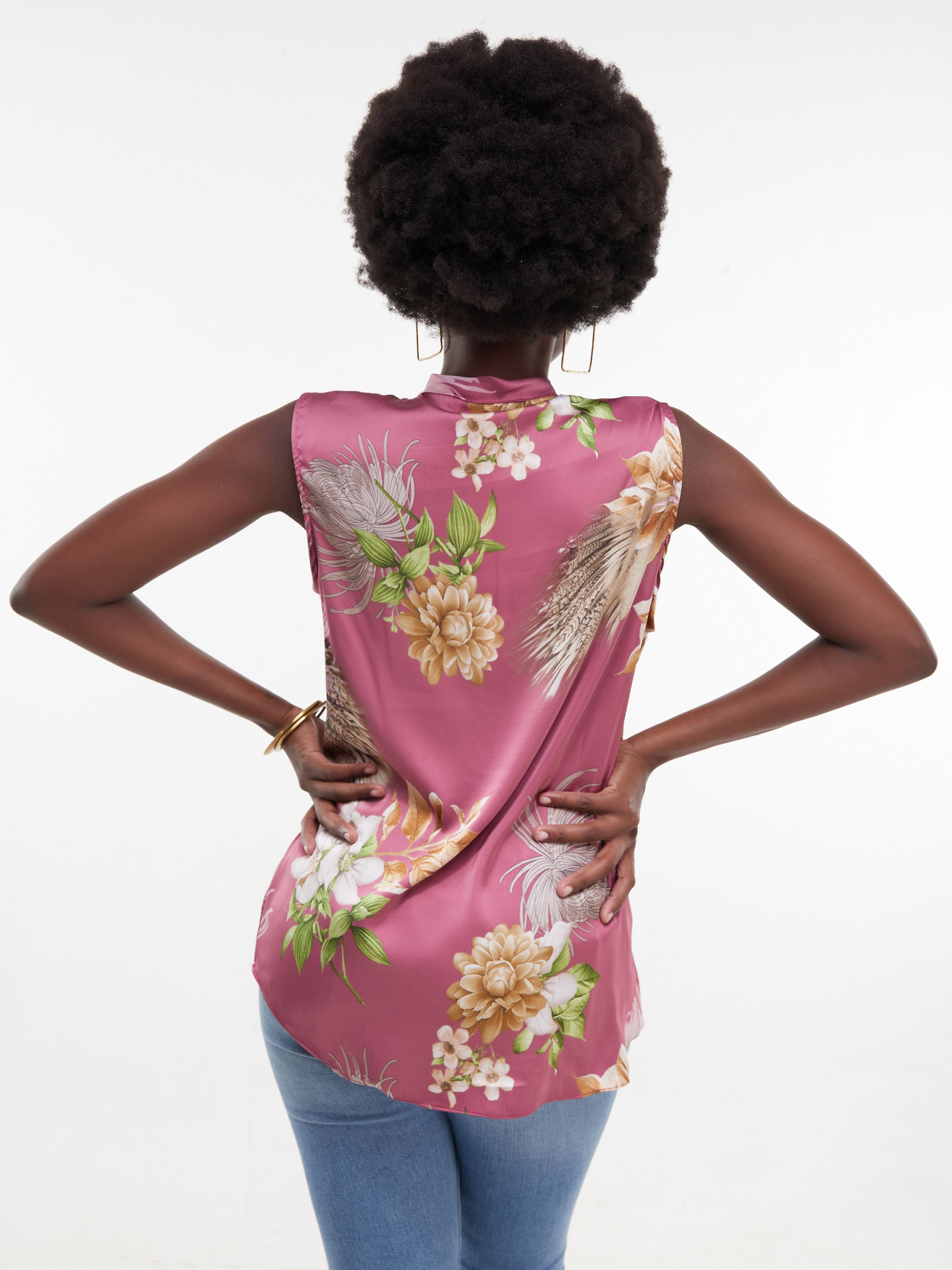 Vivo Bissa Sleeveless Side Bow Top - Pink Floral