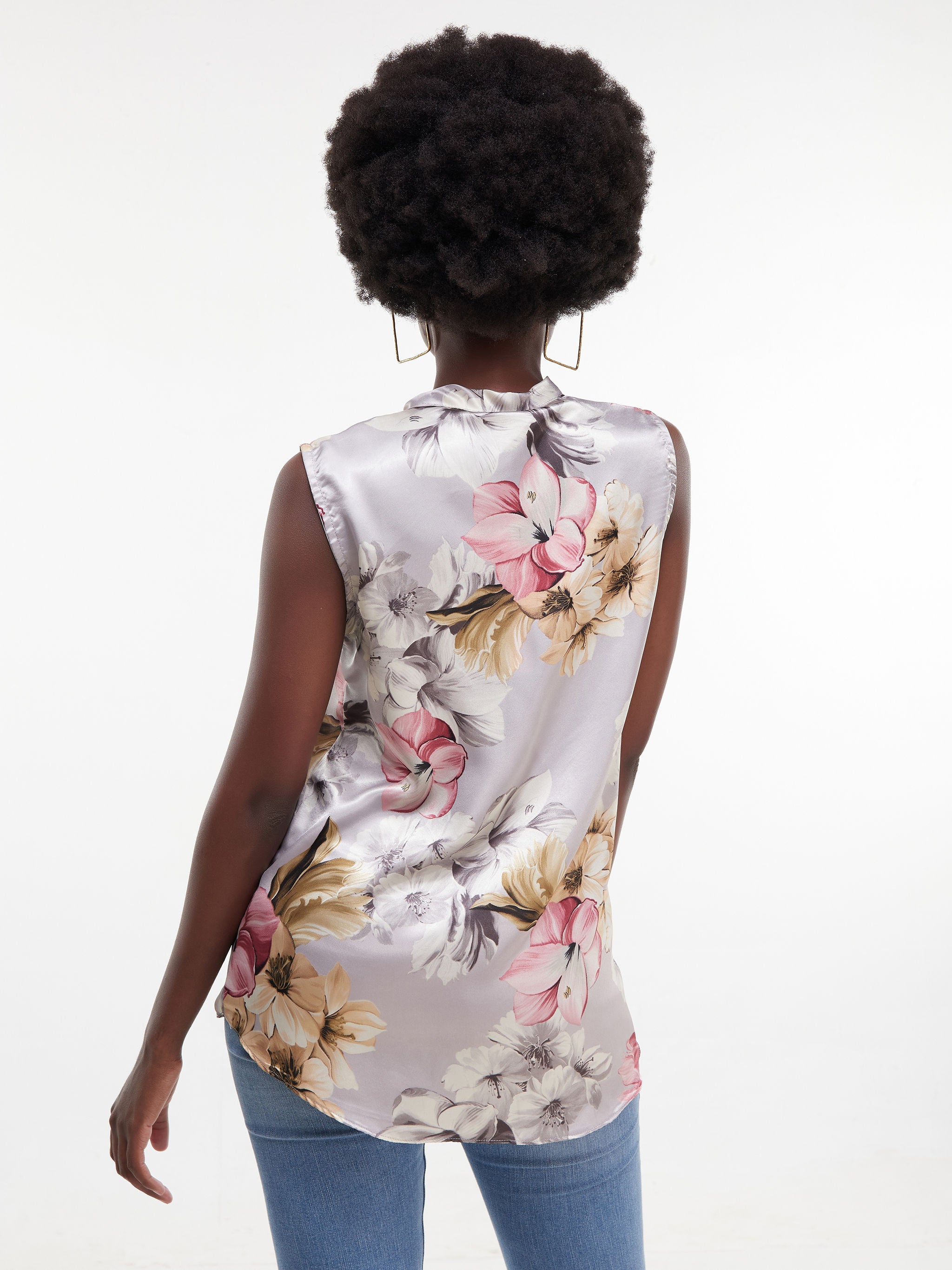 Vivo Bissa Sleeveless Side Bow Top - Grey Print