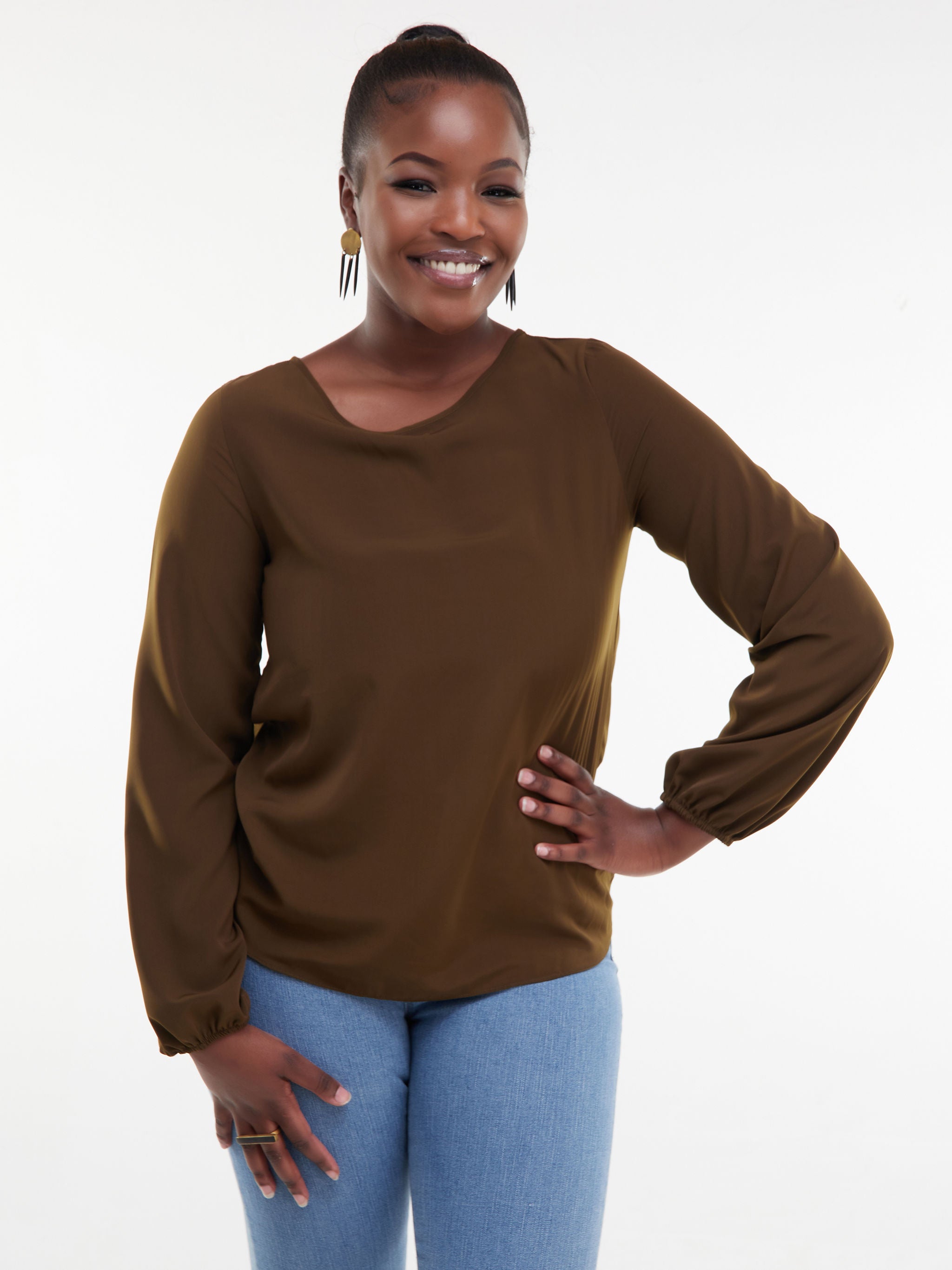 Vivo Basic Long Sleeved Bishop Top - Hunters