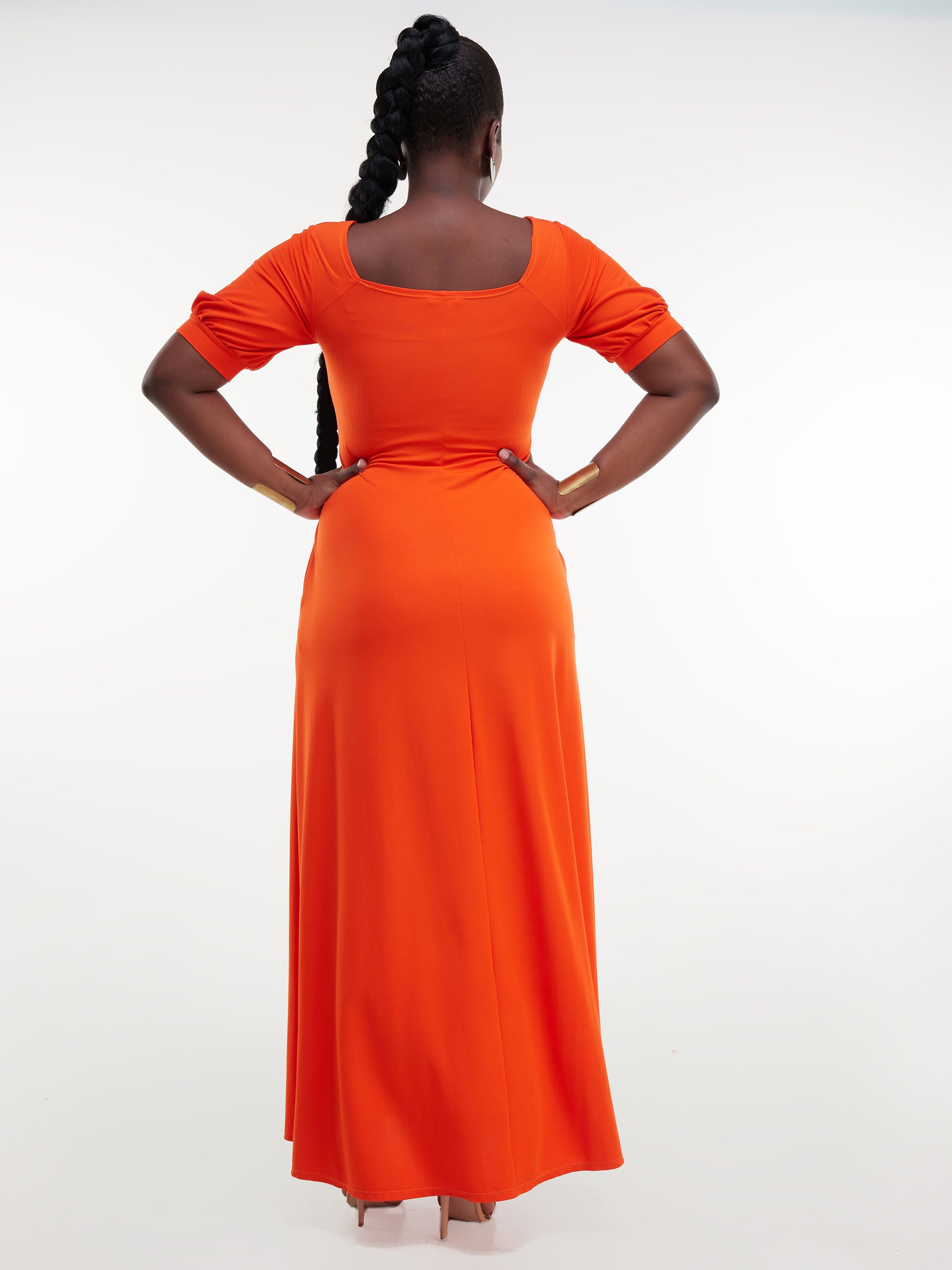 Vivo Ada Puff Sleeve Maxi Dress - Orange