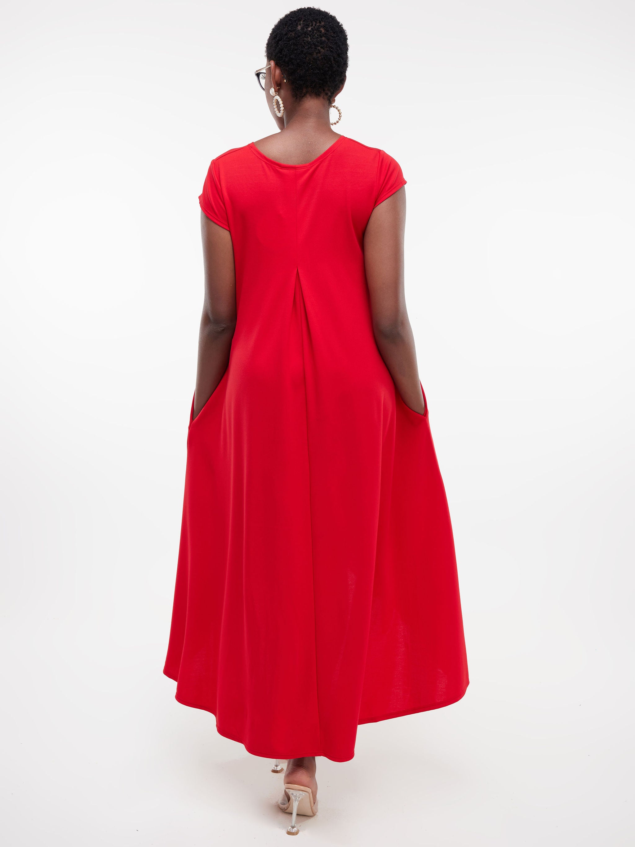 Vivo Ponte Back Pleat High Low Dress - Red