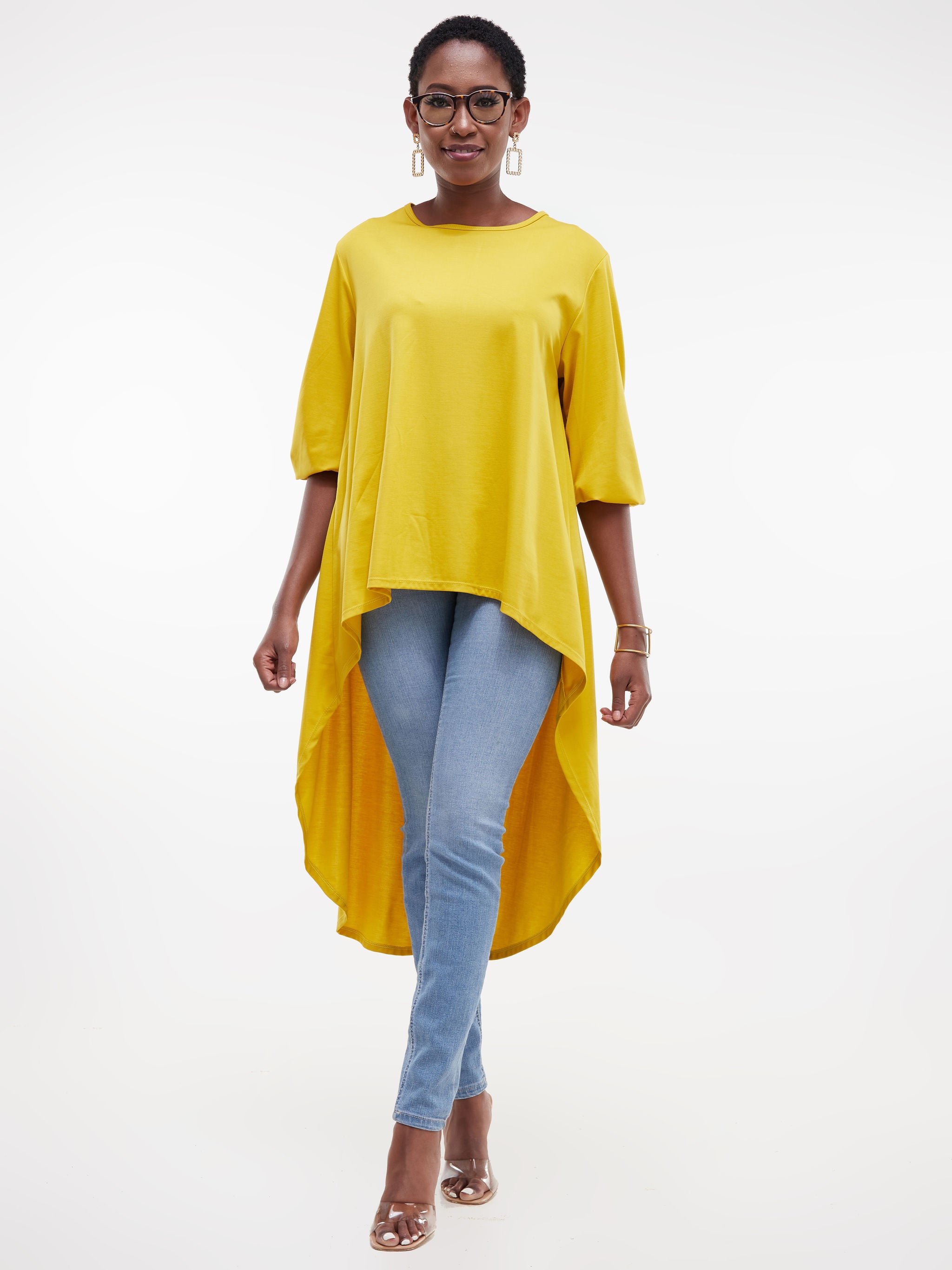 Vivo Basic Nalia High Low Jersey Top - Mustard