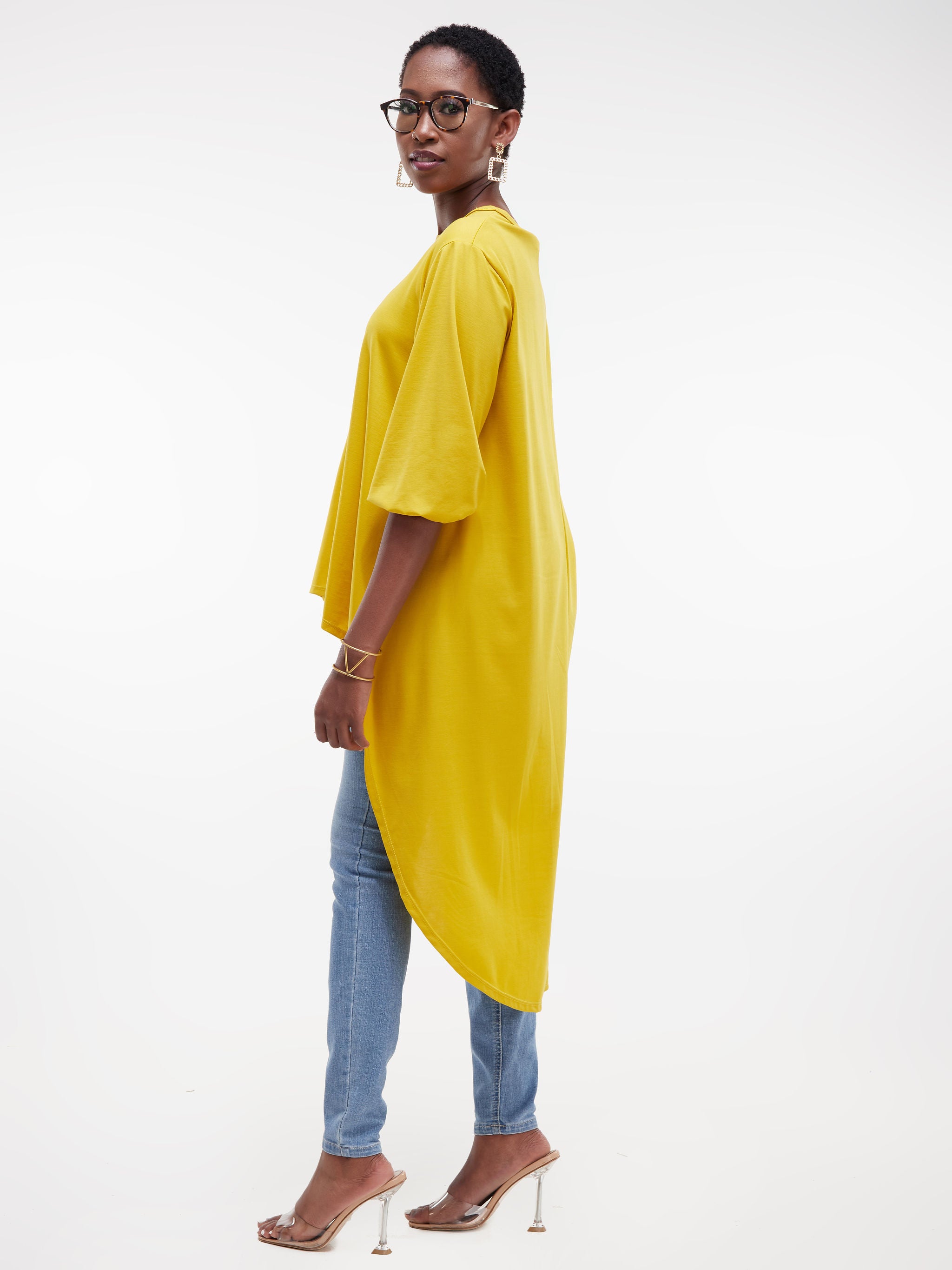 Vivo Basic Nalia High Low Jersey Top - Mustard