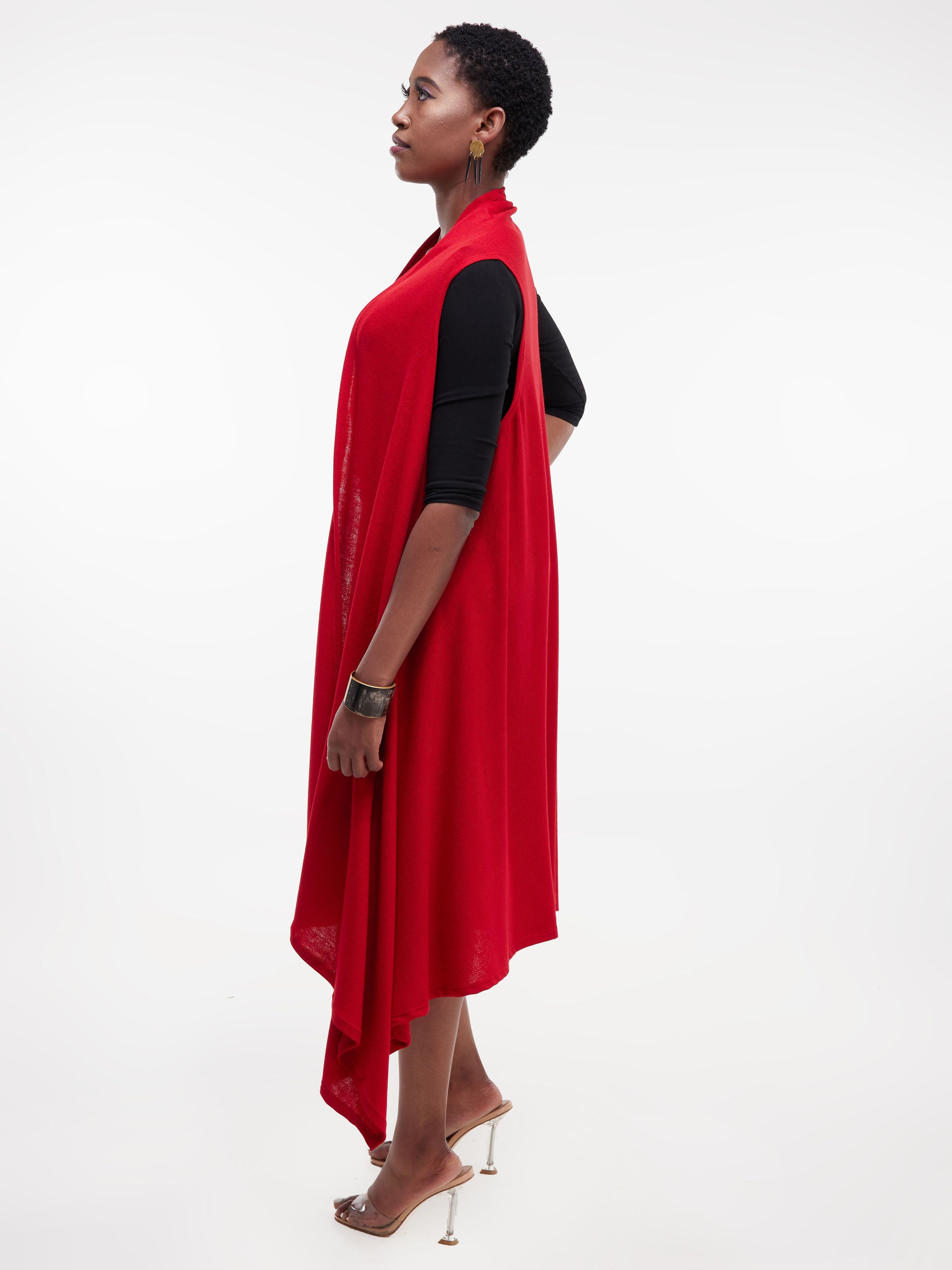 Vivo Basic Sleeveless Cascade Sweater - Red