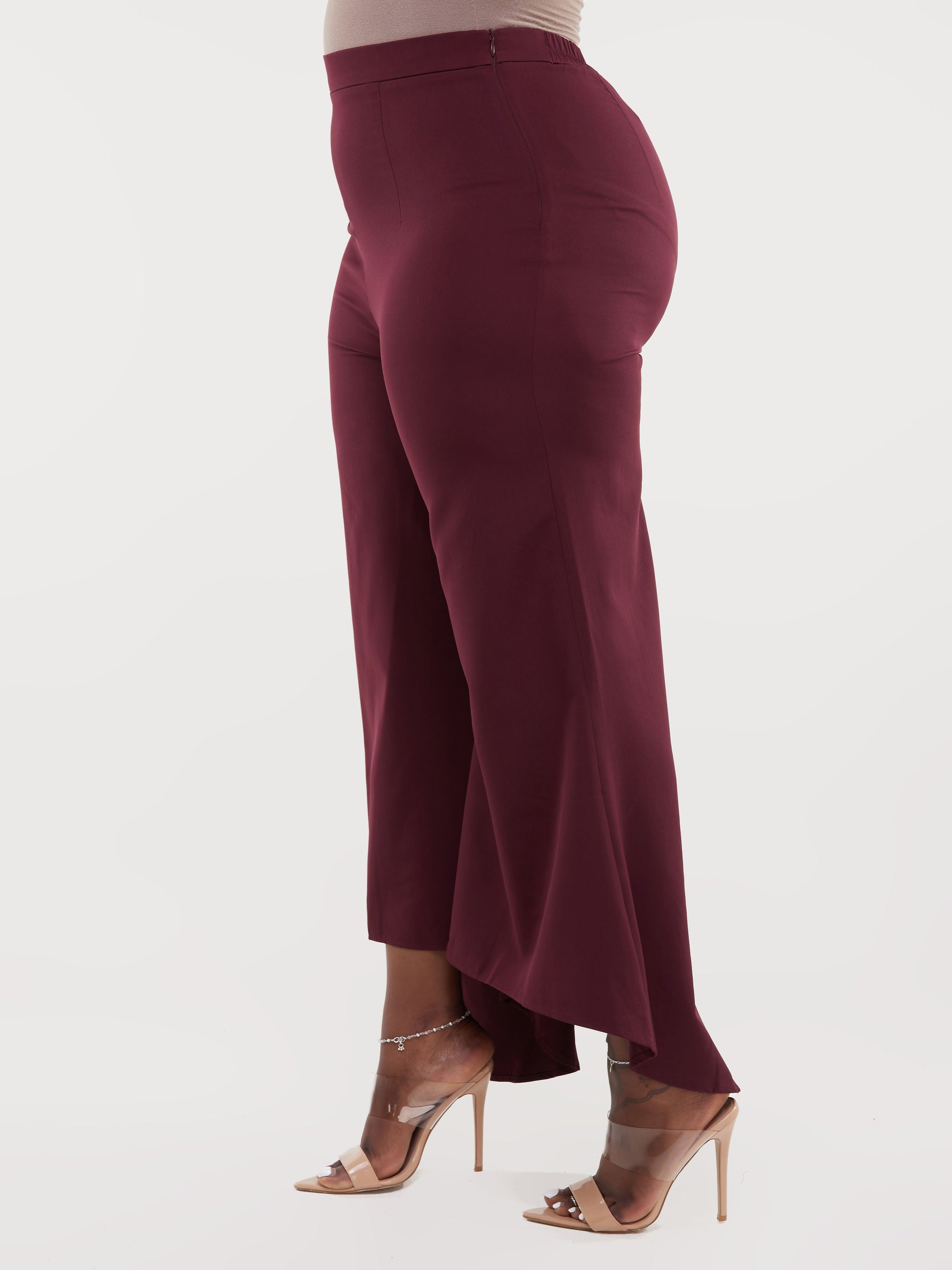 Unaku High - Low Wide Legs Pants - Maroon